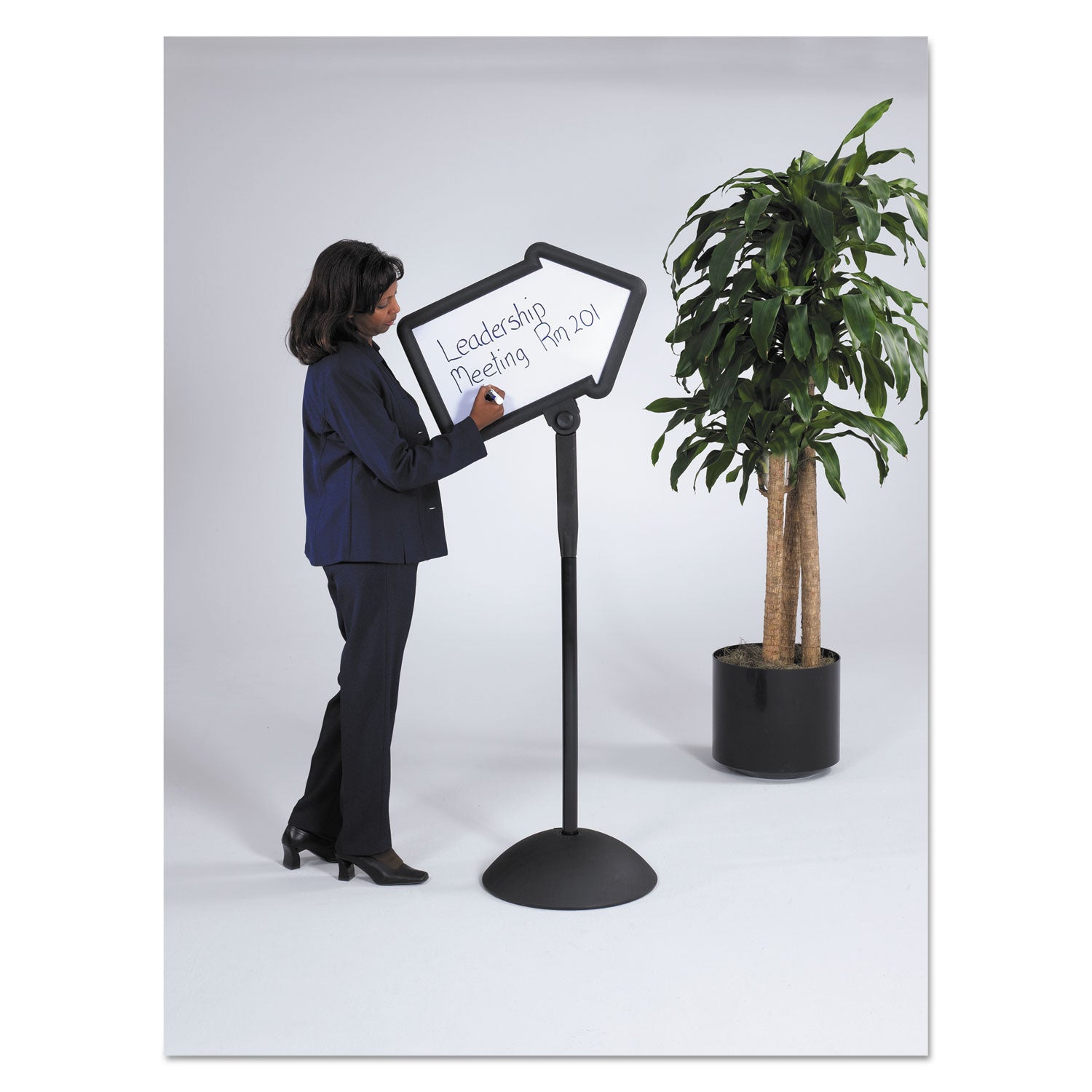 Safco® WriteWay Double-Sided Magnetic Dry Erase Standing Message Sign, Arrow, 64.25" Tall Black Stand, 25.5 x 17.75 White Face