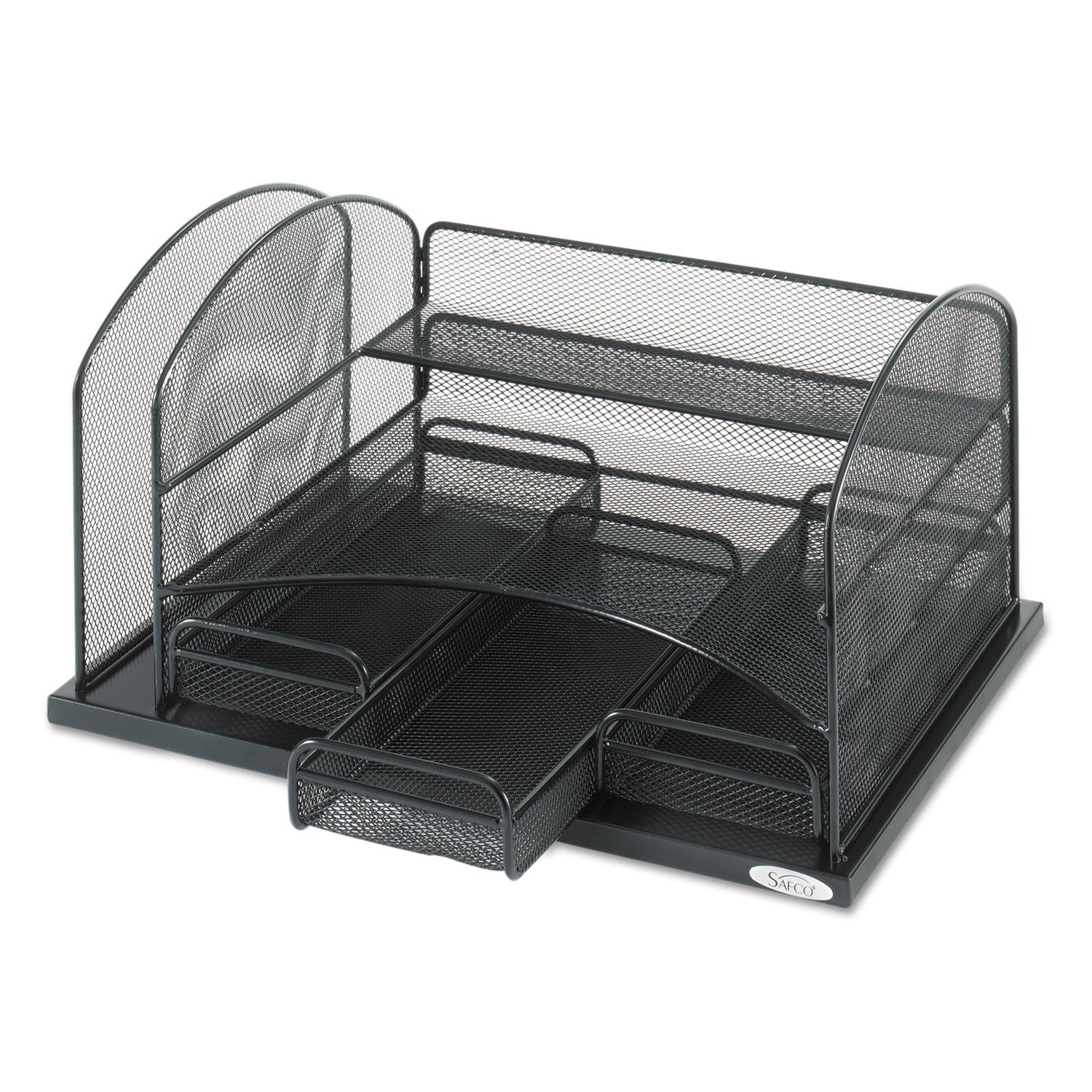 Safco® Onyx Organizer with 3 Drawers, 6 Compartments, Steel, 16 x 11.5 x 8.25, Black