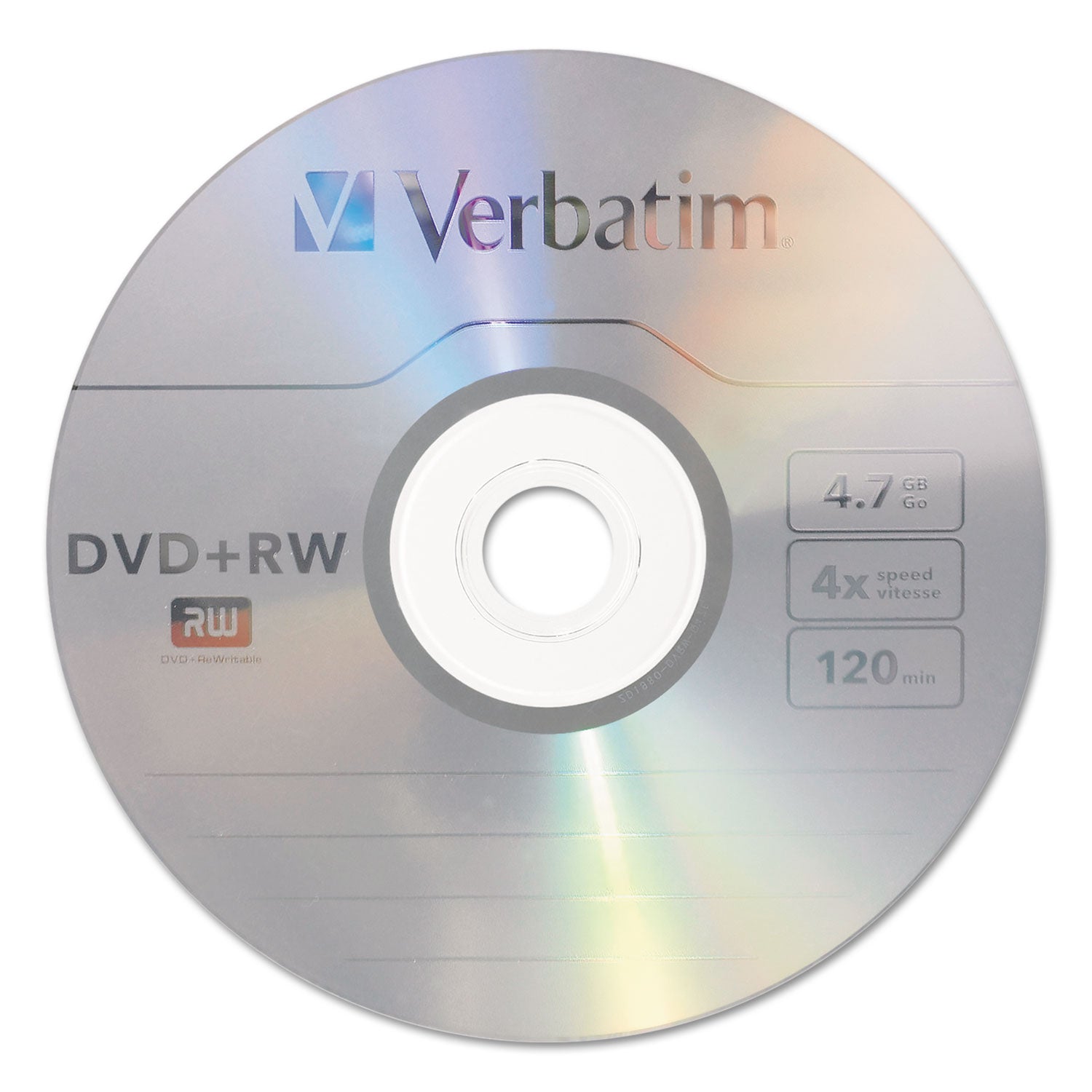 Verbatim® DVD+RW Rewritable Disc, 4.7 GB, 4x, Spindle, Silver, 30/Pack