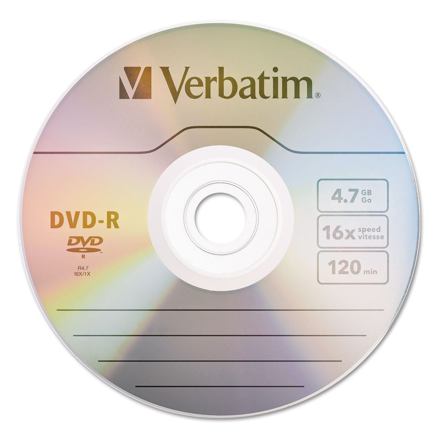 Verbatim® DVD-R Recordable Disc, 4.7 GB, 16x, Spindle, Silver, 100/Pack