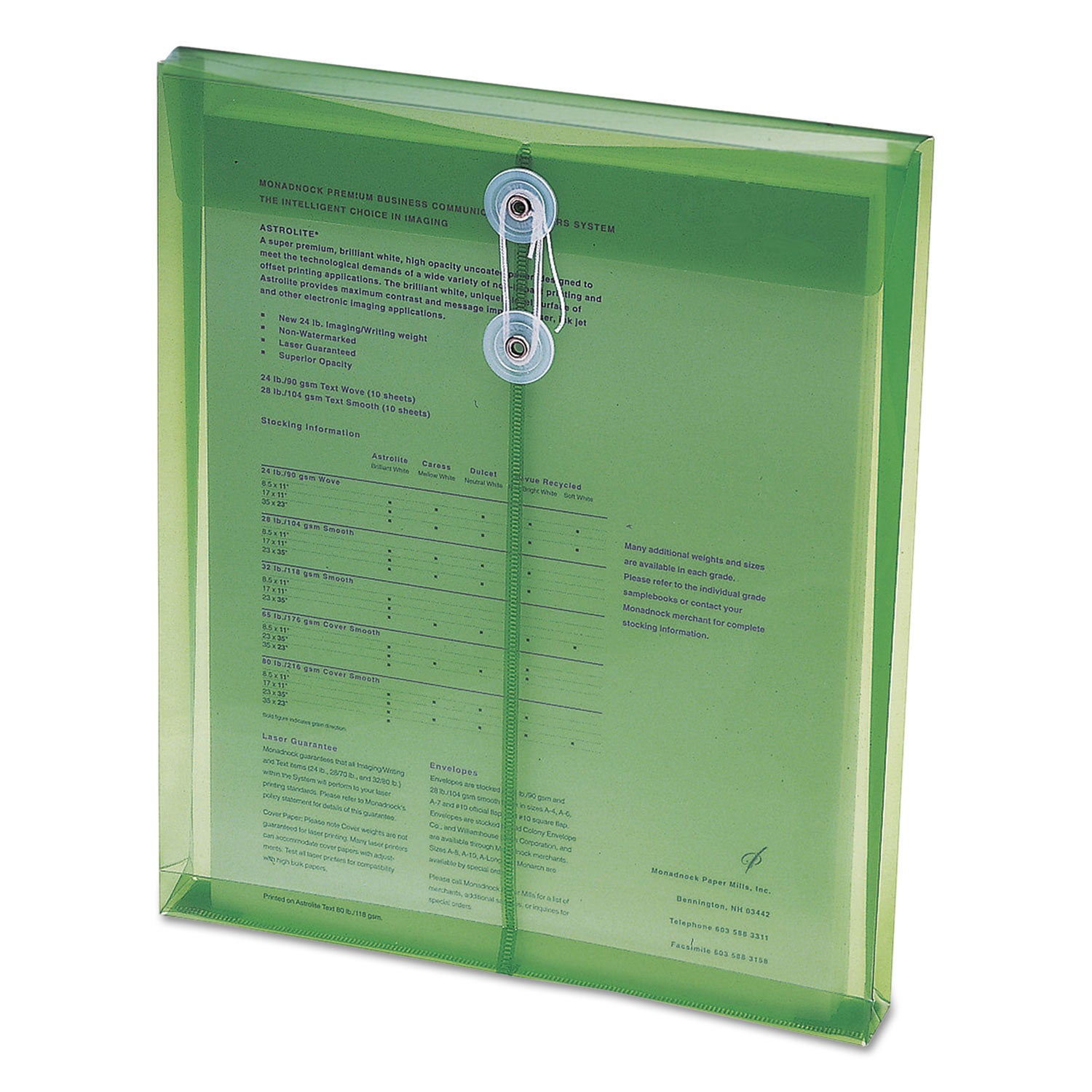 Smead™ Poly String and Button Interoffice Envelopes, Open-End (Vertical), 9.75 x 11.63, Transparent Green, 5/Pack