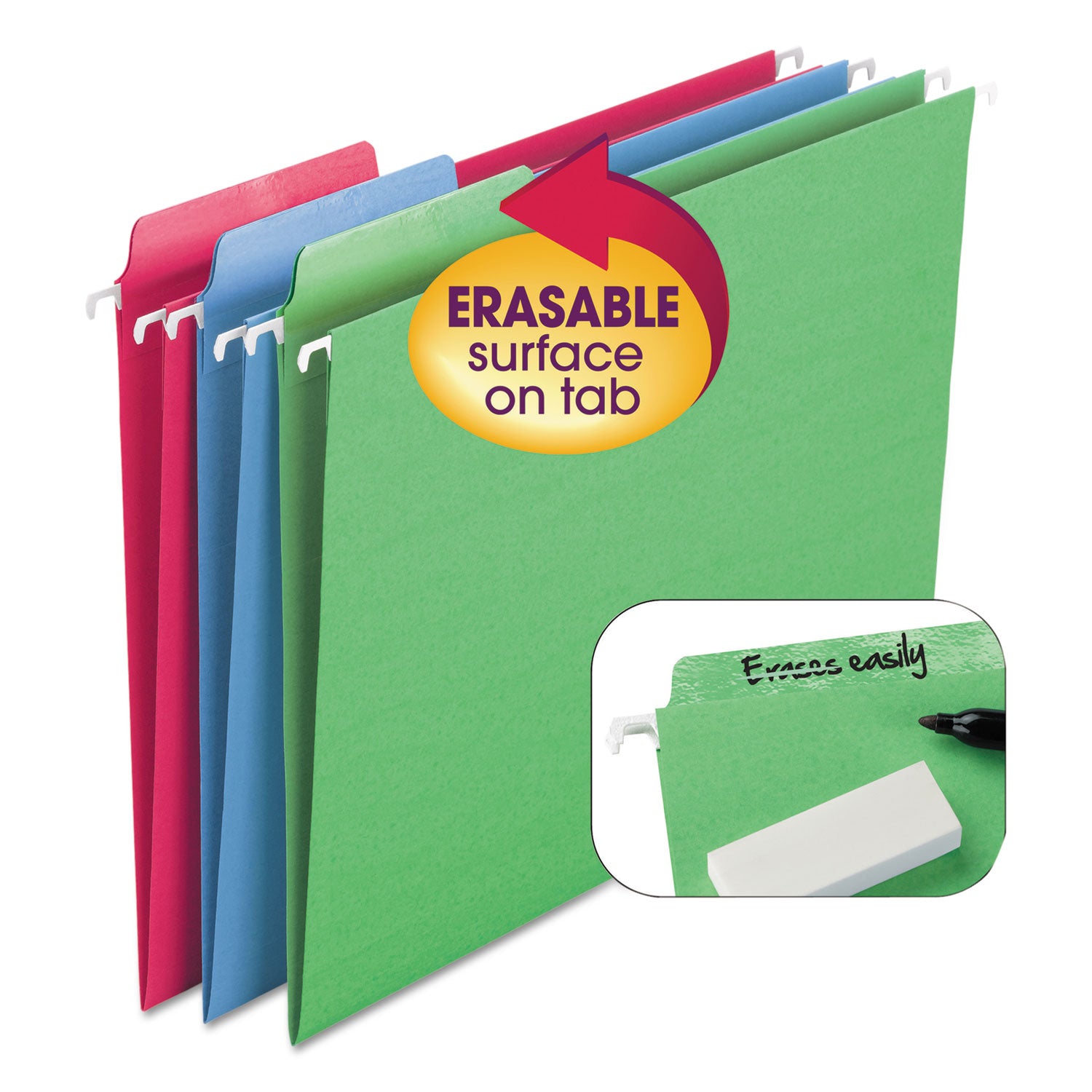 Erasable Folders, Letter Size, 1/3-Cut Tabs, Assorted Colors, 18/Box