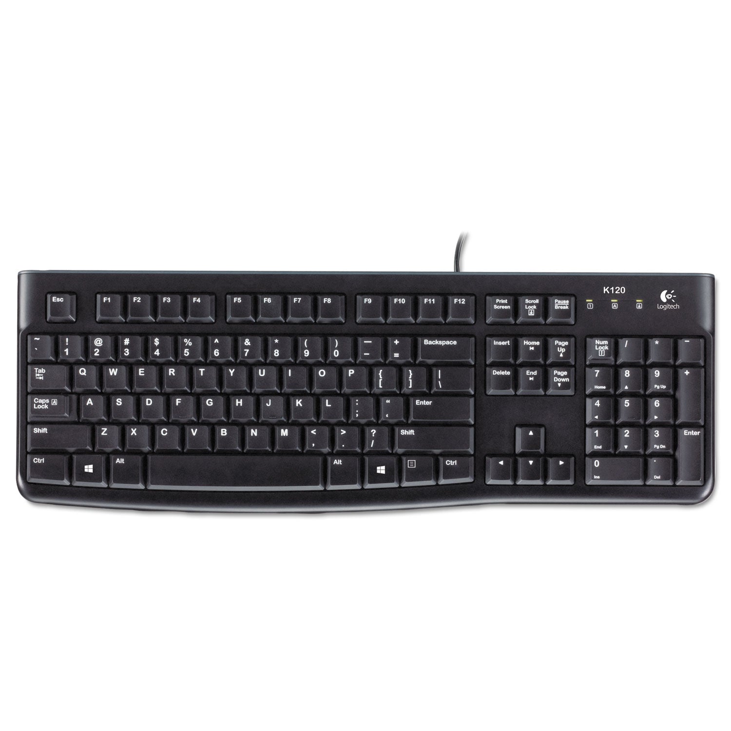 Logitech® K120 Ergonomic Desktop Wired Keyboard, USB, Black