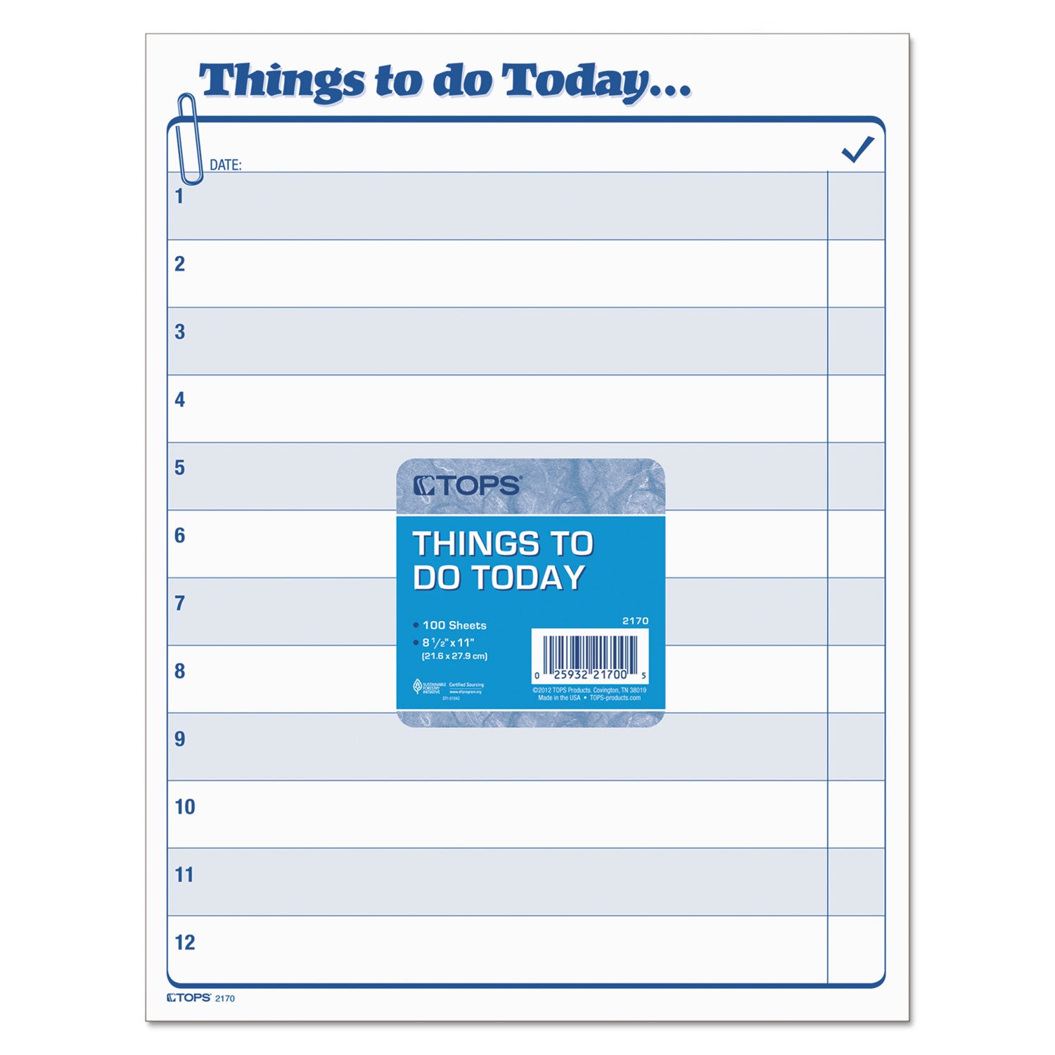 TOPS™ "Things To Do Today" Daily Agenda Pad, One-Part (No Copies), 8.5 x 11, 100 Forms Total