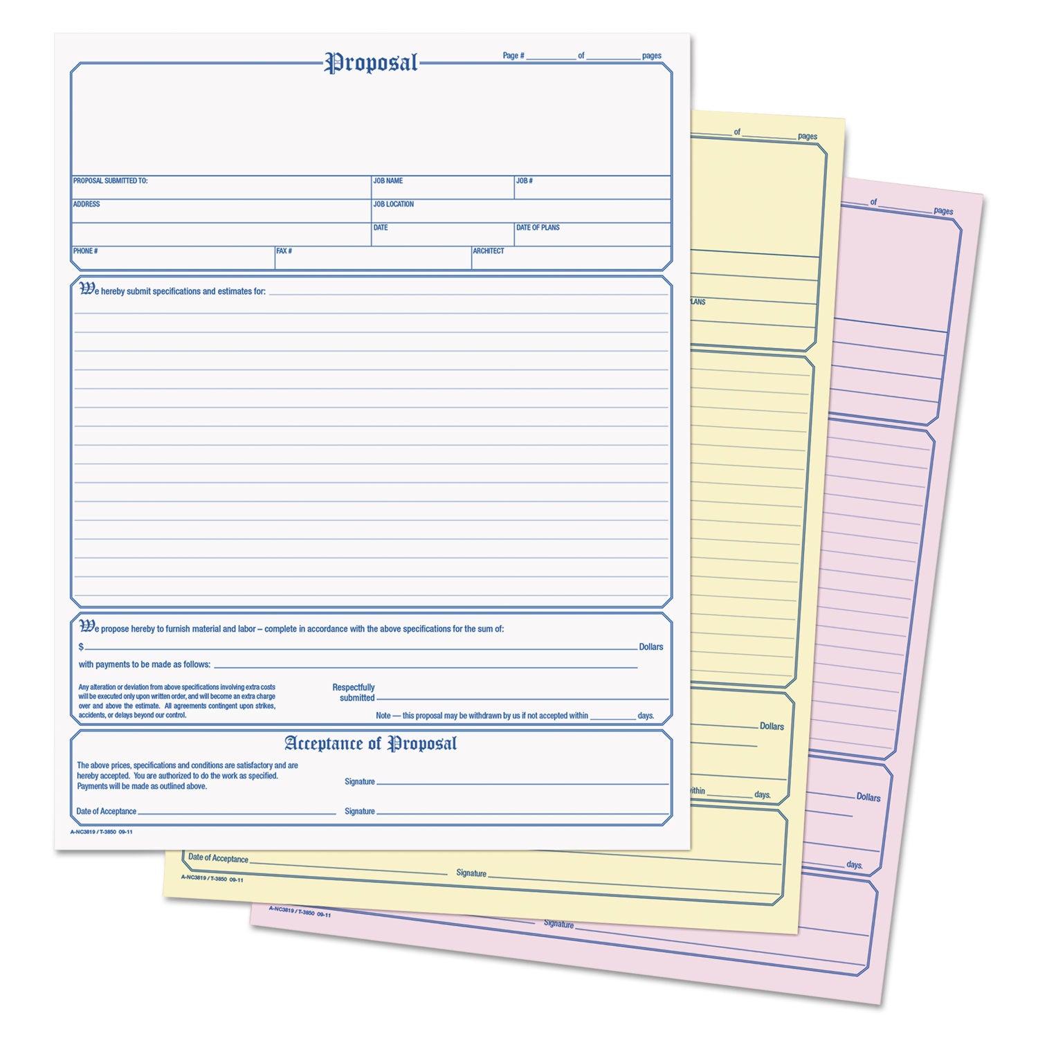 TOPS™ Proposal Form, Three-Part Carbonless, 11 x 8.5, 50 Forms Total