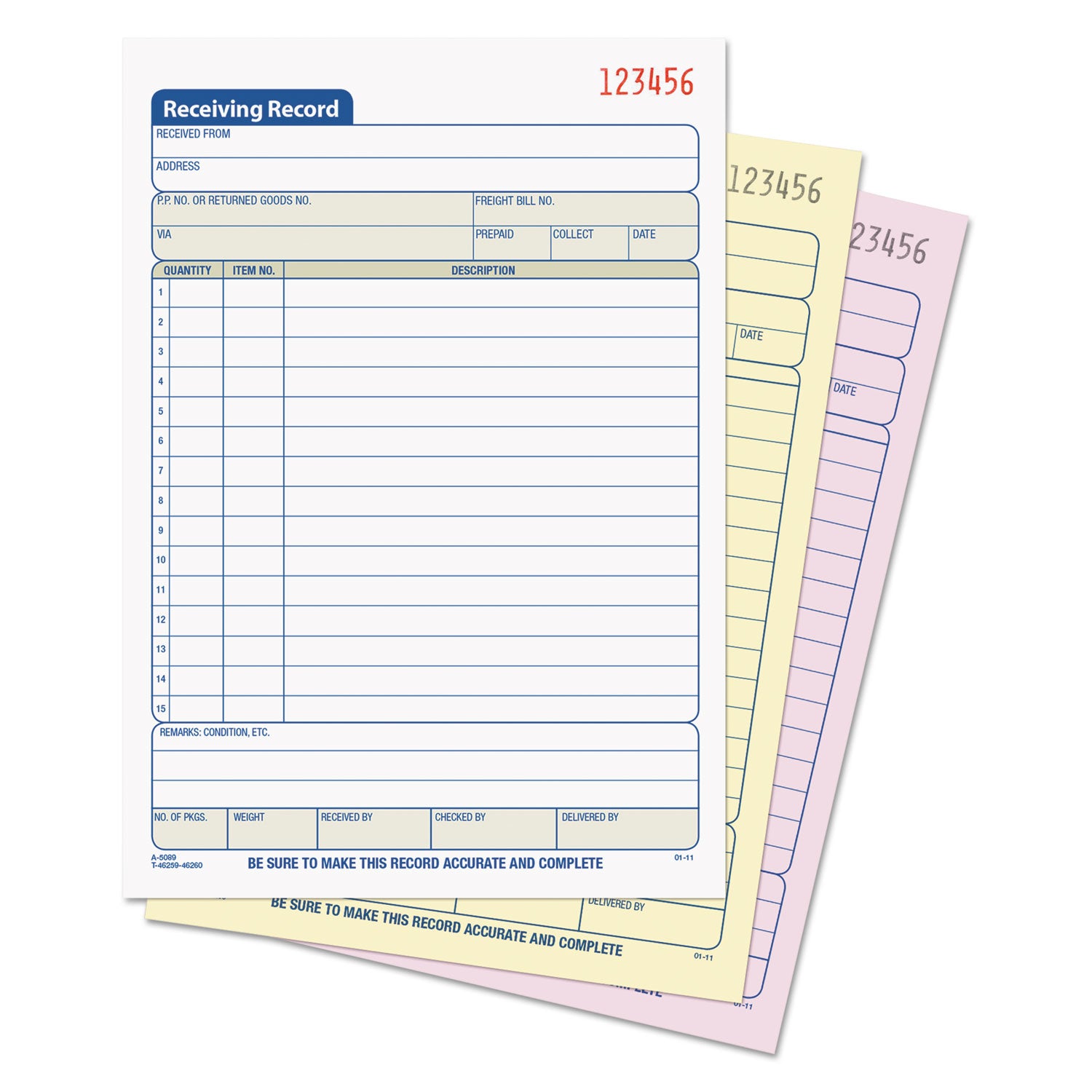 TOPS™ Receiving Record Book, Three-Part Carbonless, 5.56 x 7.94, 50 Forms Total