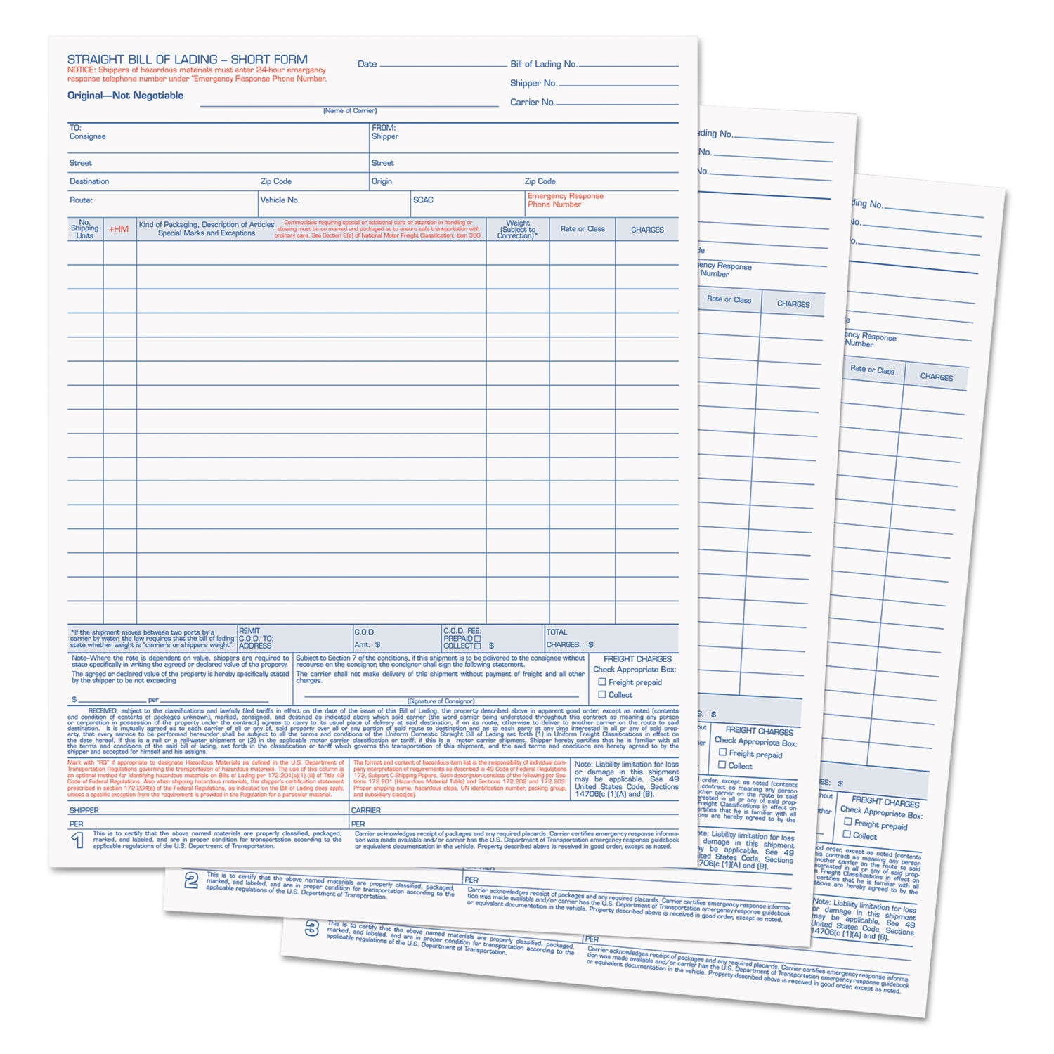 TOPS™ Bill of Lading, Three-Part Carbonless, 8.5 x 11, 50 Forms Total