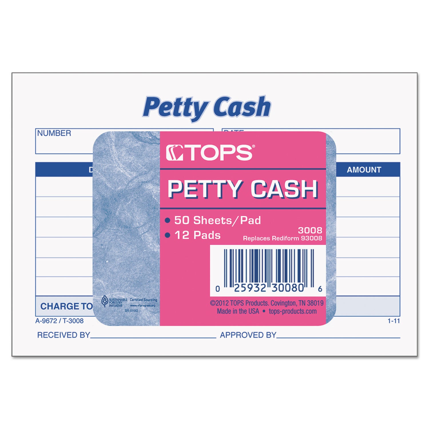 TOPS™ Petty Cash Slips, One-Part (No Copies), 5 x 3.5, 50 Forms/Pad, 12 Pads/Pack