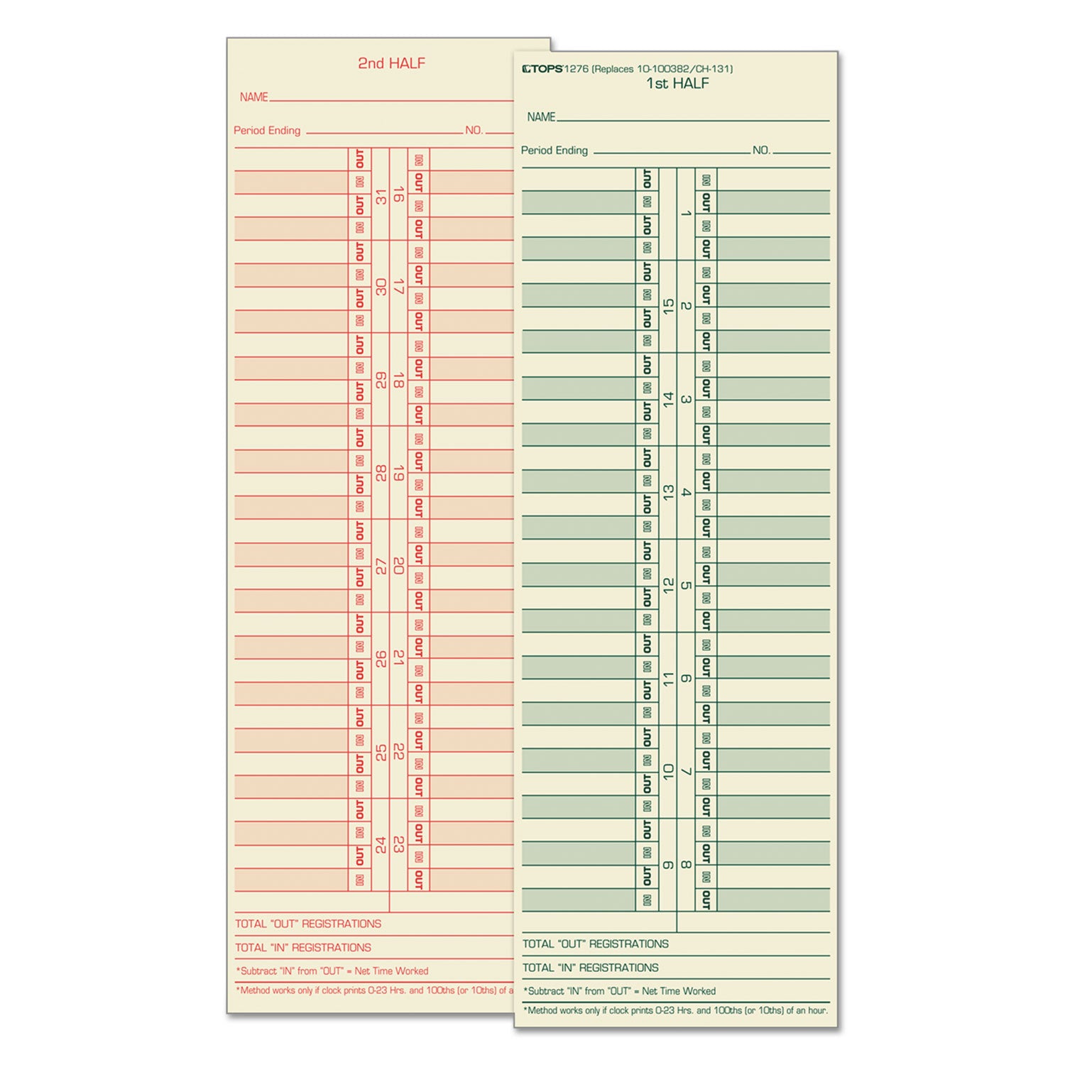 Time Clock Cards, Replacement for 10-100382/1950-9631, Two Sides, 3.5 x 10.5, 500/Box