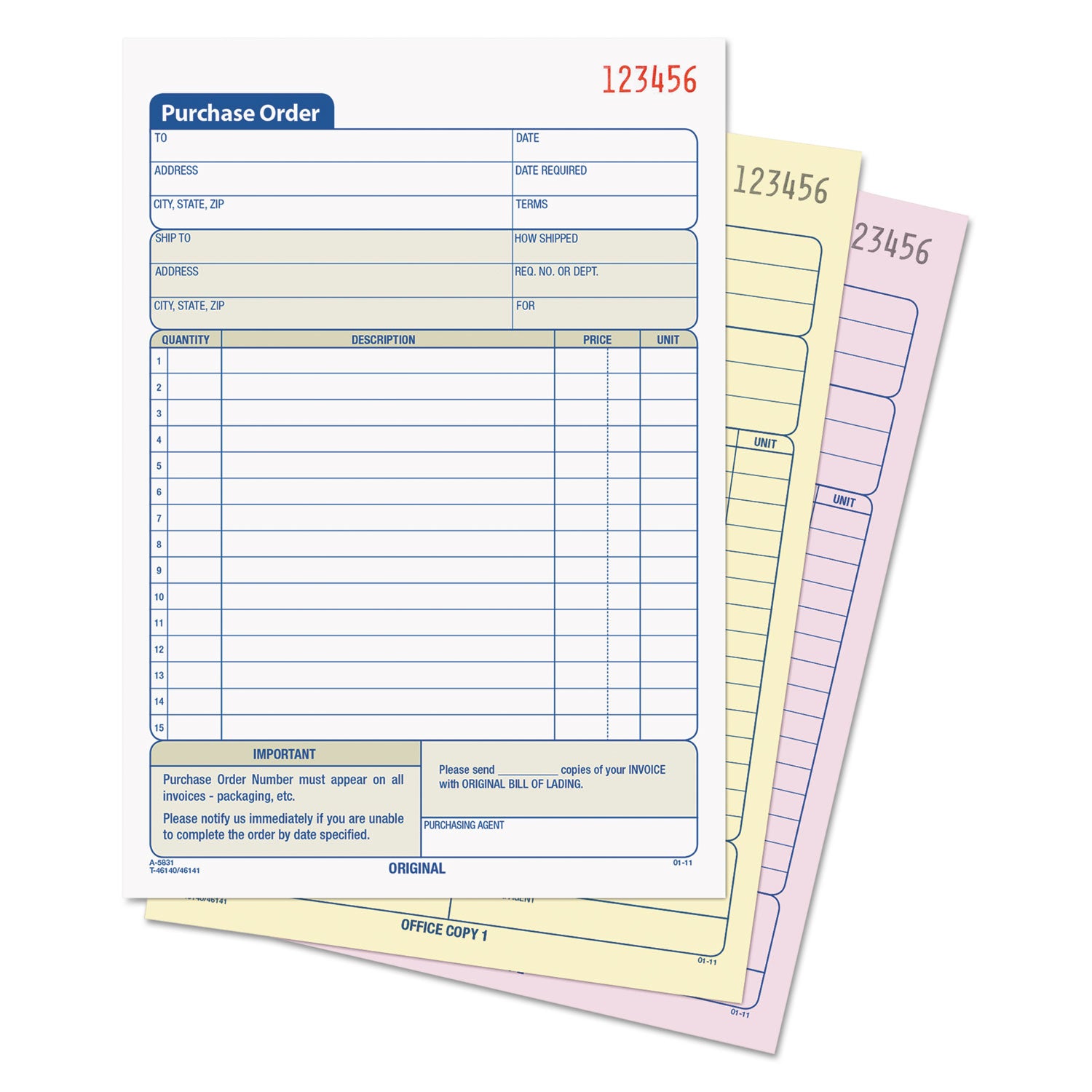 TOPS™ Purchase Order Book, 15 Lines, Three-Part Carbonless, 5.56 x 8.44, 50 Forms Total