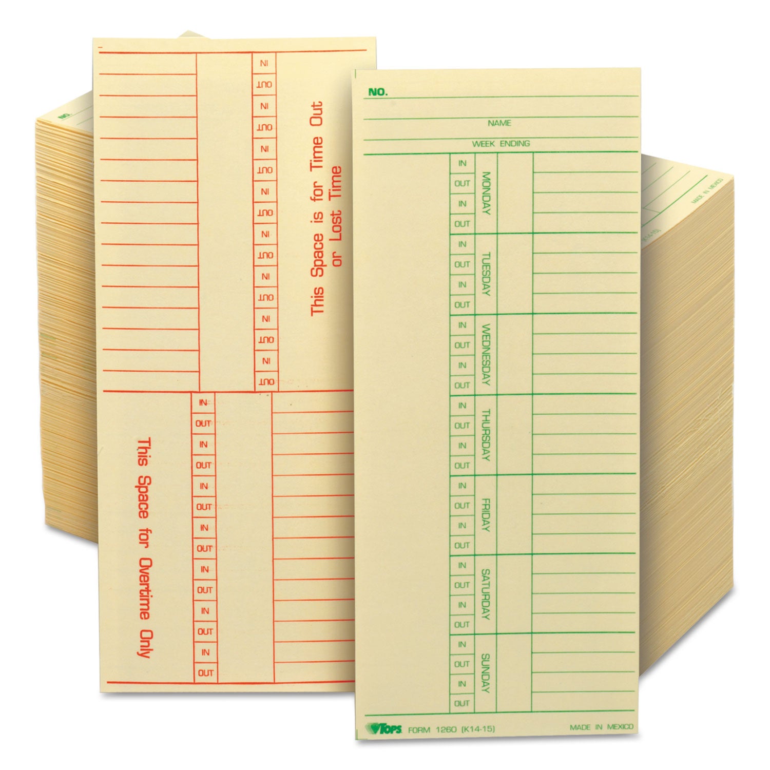 TOPS™ Time Clock Cards, Replacement for K14-15, Two Sides, 3.38 x 8.25, 500/Box