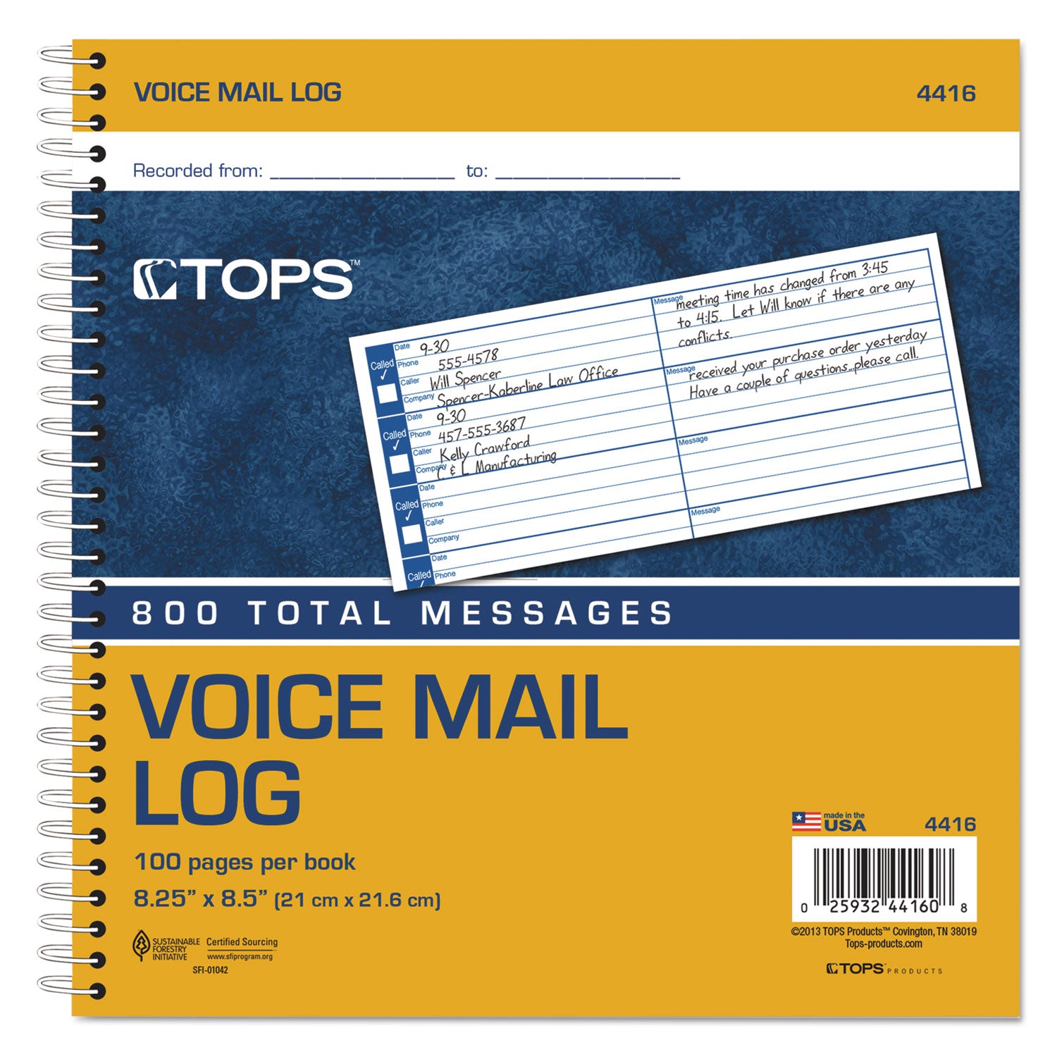 TOPS™ Voice Message Log Books, One-Part (No Copies), 8 x 1, 8 Forms/Sheet, 800 Forms Total