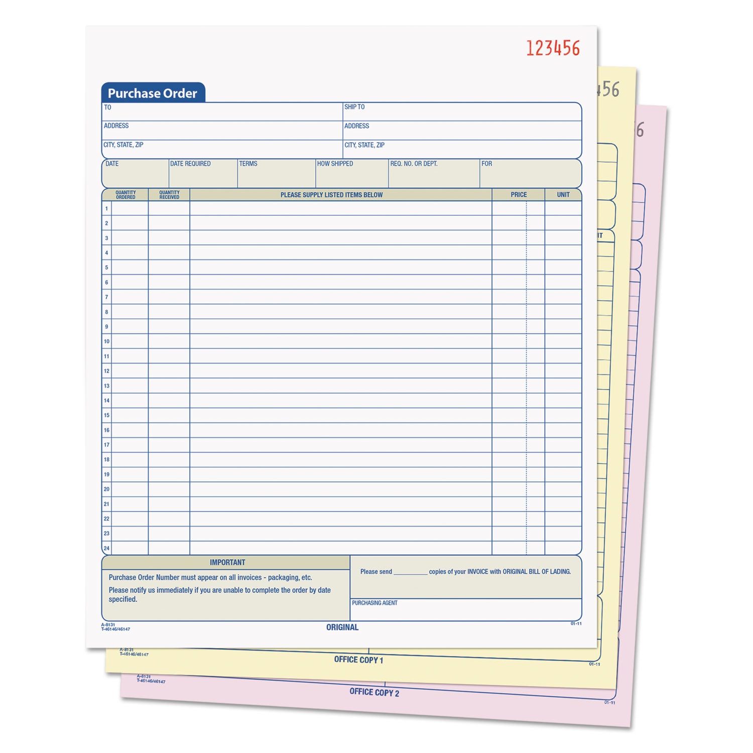 TOPS™ Purchase Order Book, 22 Lines, Three-Part Carbonless, 8.38 x 10.19, 50 Forms Total