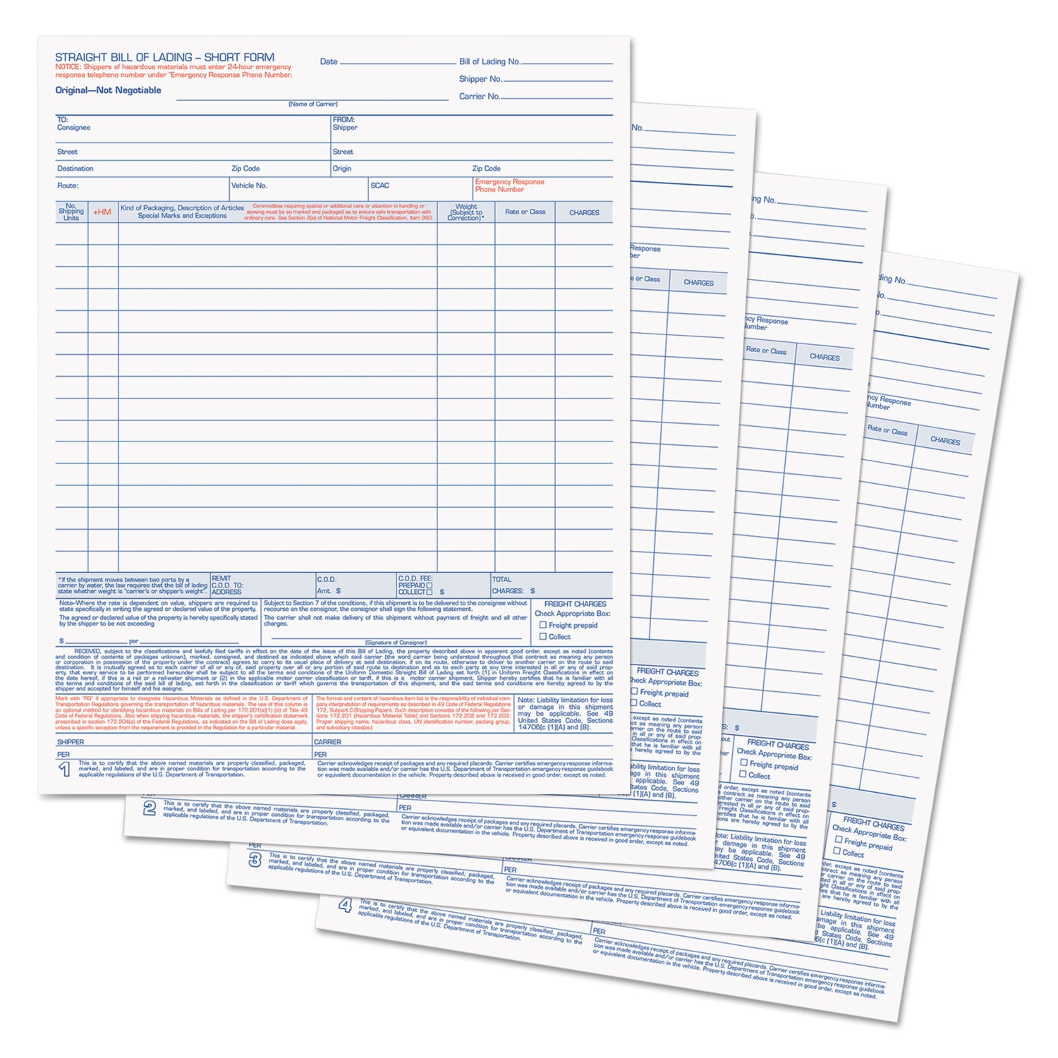 TOPS™ Bill of Lading, Four-Part Carbonless, 8.5 x 11, 50 Forms Total