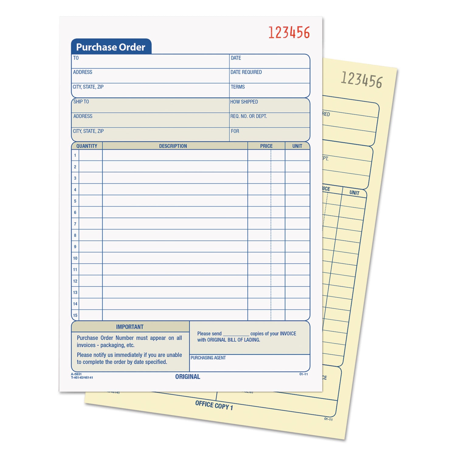 TOPS™ Purchase Order Book, 12 Lines, Two-Part Carbonless, 5.56 x 8.44, 50 Forms Total