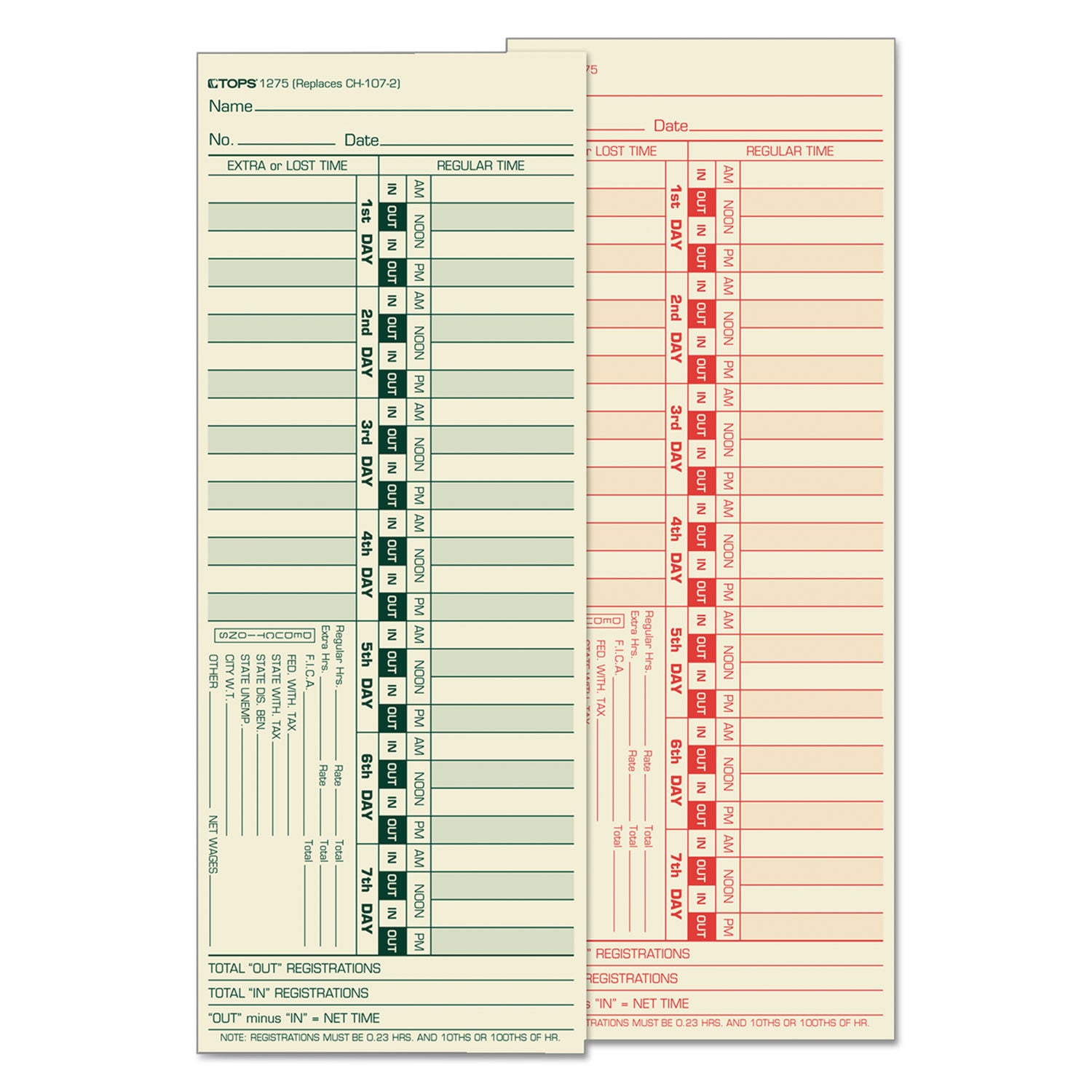 Time Clock Cards, Replacement for CH-107-2, Two Sides, 3.5 x 9, 500/Box