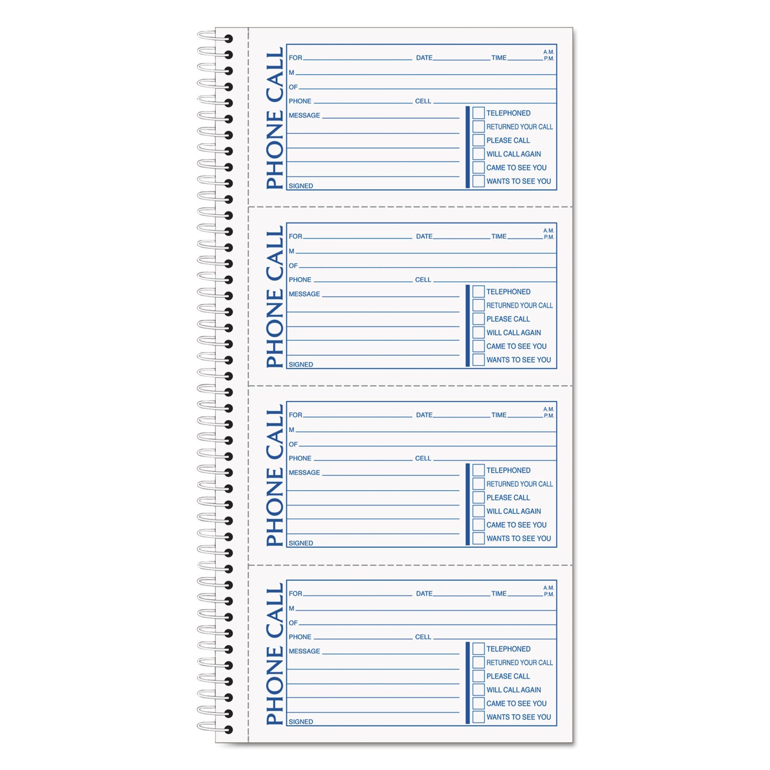 Second Nature Phone Call Book, Two-Part Carbonless, 5 x 2.75, 4 Forms/Sheet, 400 Forms Total