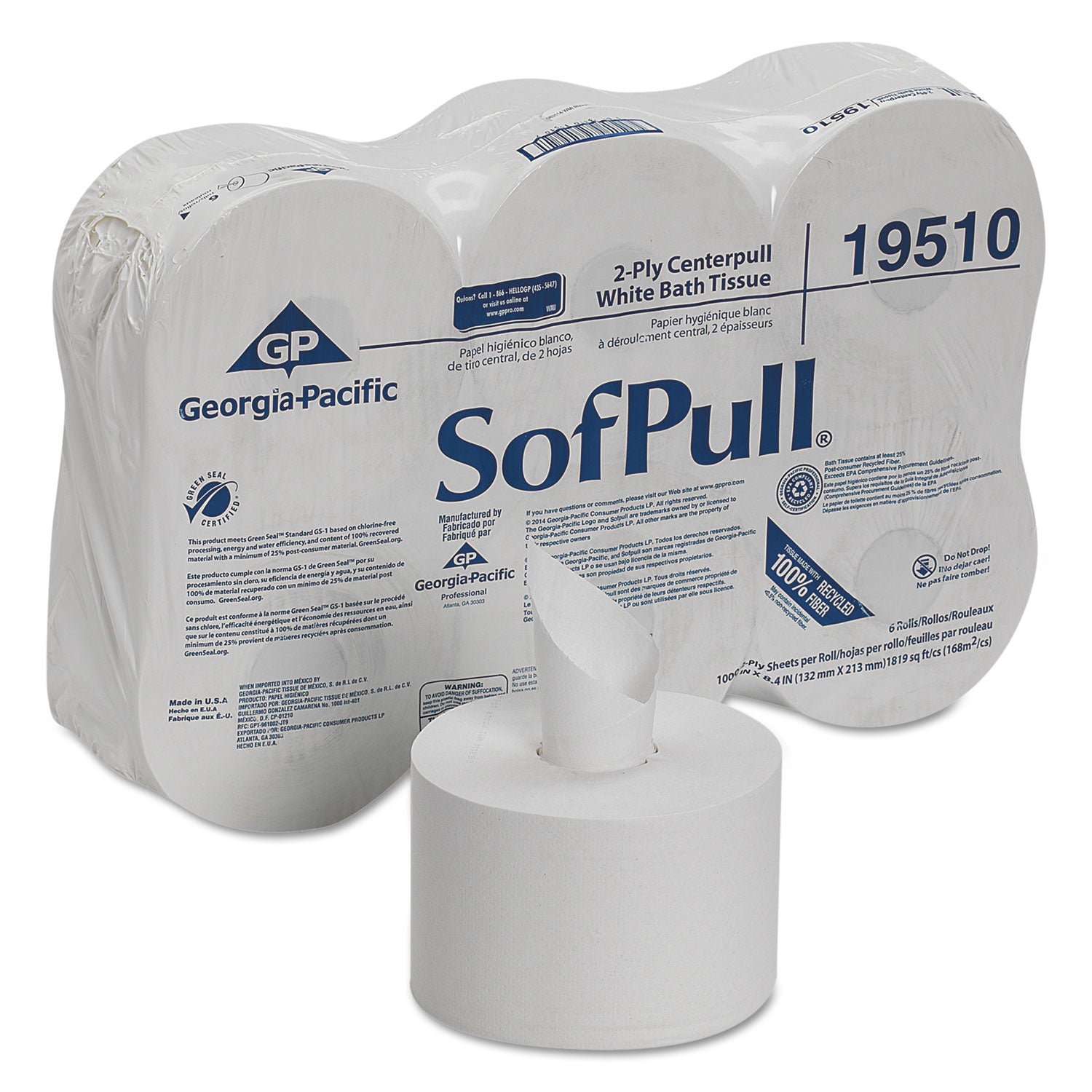 High Capacity Center Pull Tissue, Septic Safe, 2-Ply, White, 1,000/Roll, 6 Rolls/Carton