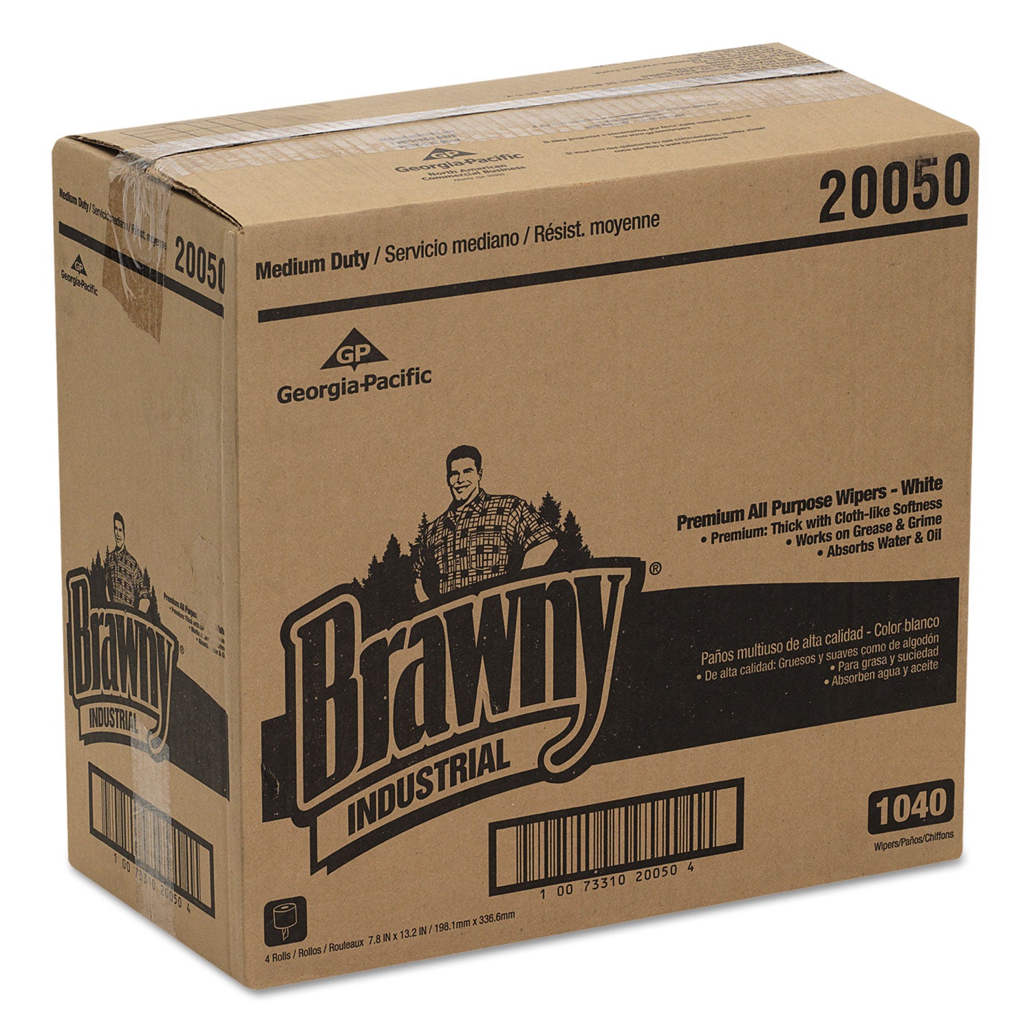 Brawny® Professional Medium Duty Premium DRC Wipers, 7.78 x 13.25, Unscented, White, 260/Roll, 4 Rolls/Carton