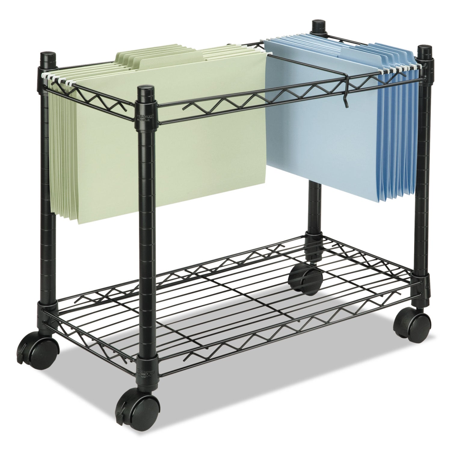 High-Capacity Rolling File Cart, Metal, 1 Shelf, 2 Bins, 24" x 14" x 20.5", Black