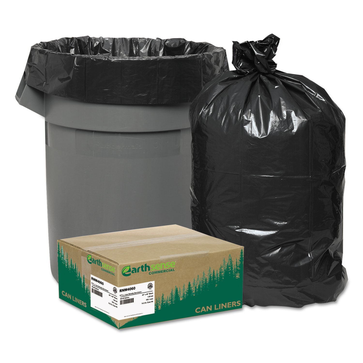 Linear Low Density Recycled Can Liners, 33 gal, 1.65 mil, 33" x 39", Black, 10 Bags/Roll, 10 Rolls/Carton