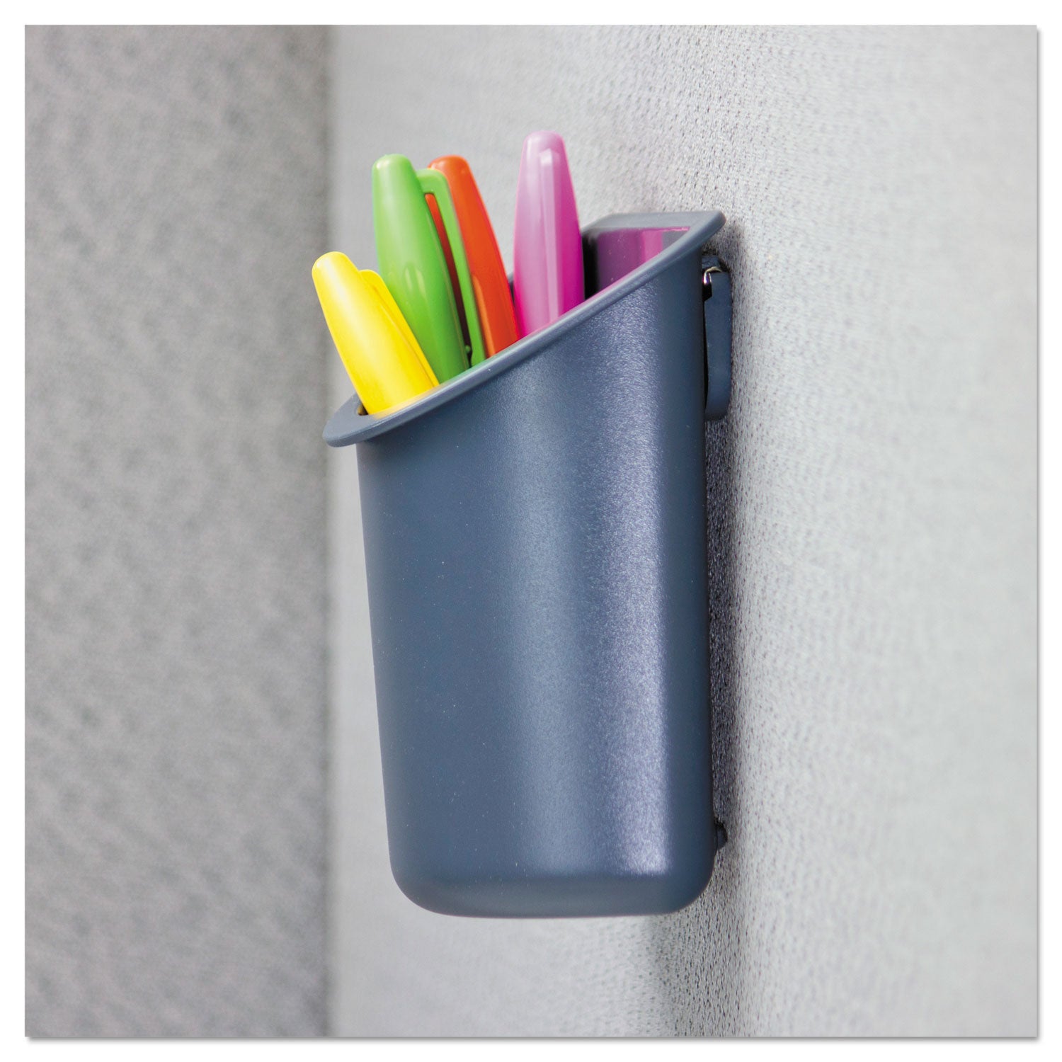 Universal® Recycled Plastic Cubicle Pencil Cup, 4.25 x 2.5 x 5, Wall Mount, Charcoal