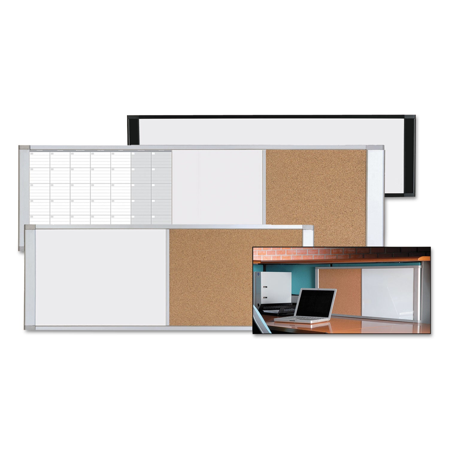 MasterVision® Combo Cubicle Workstation Dry Erase/Cork Board, 48 x 18, Tan/White Surface, Aluminum Frame