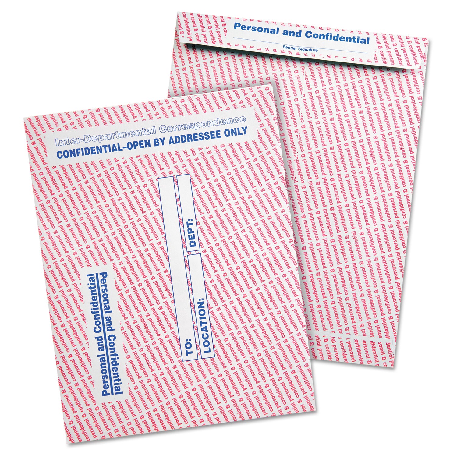 Gray/Red Paper Gummed Flap Personal and Confidential Interoffice Envelope, #97, 10 x 13, Gray/Red, 100/Box