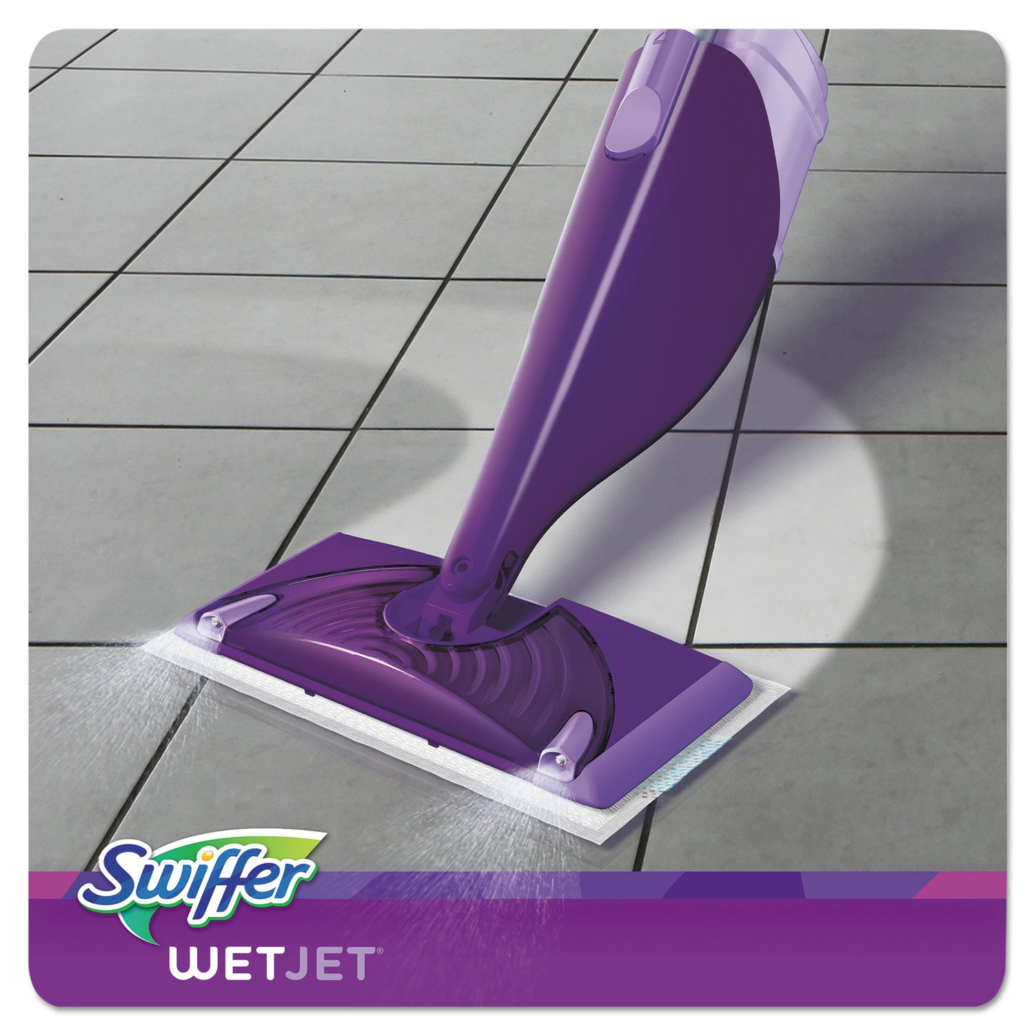 Swiffer® WetJet Mop, 11 x 5 White Cloth Head, 46" Purple/Silver Aluminum/Plastic Handle, 2/Carton