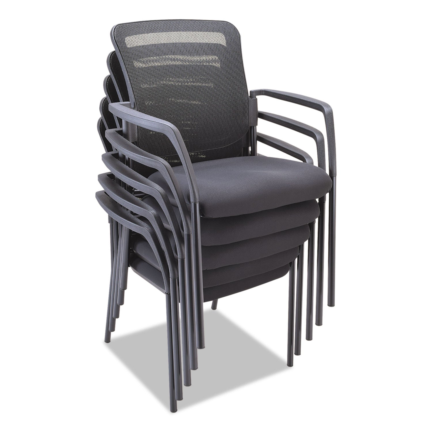 Alera® Alera Elusion Series Mesh Back Stacking Guest Chair, 26" x 25.6" x 36.2", Black Seat, Black Back, Black Base