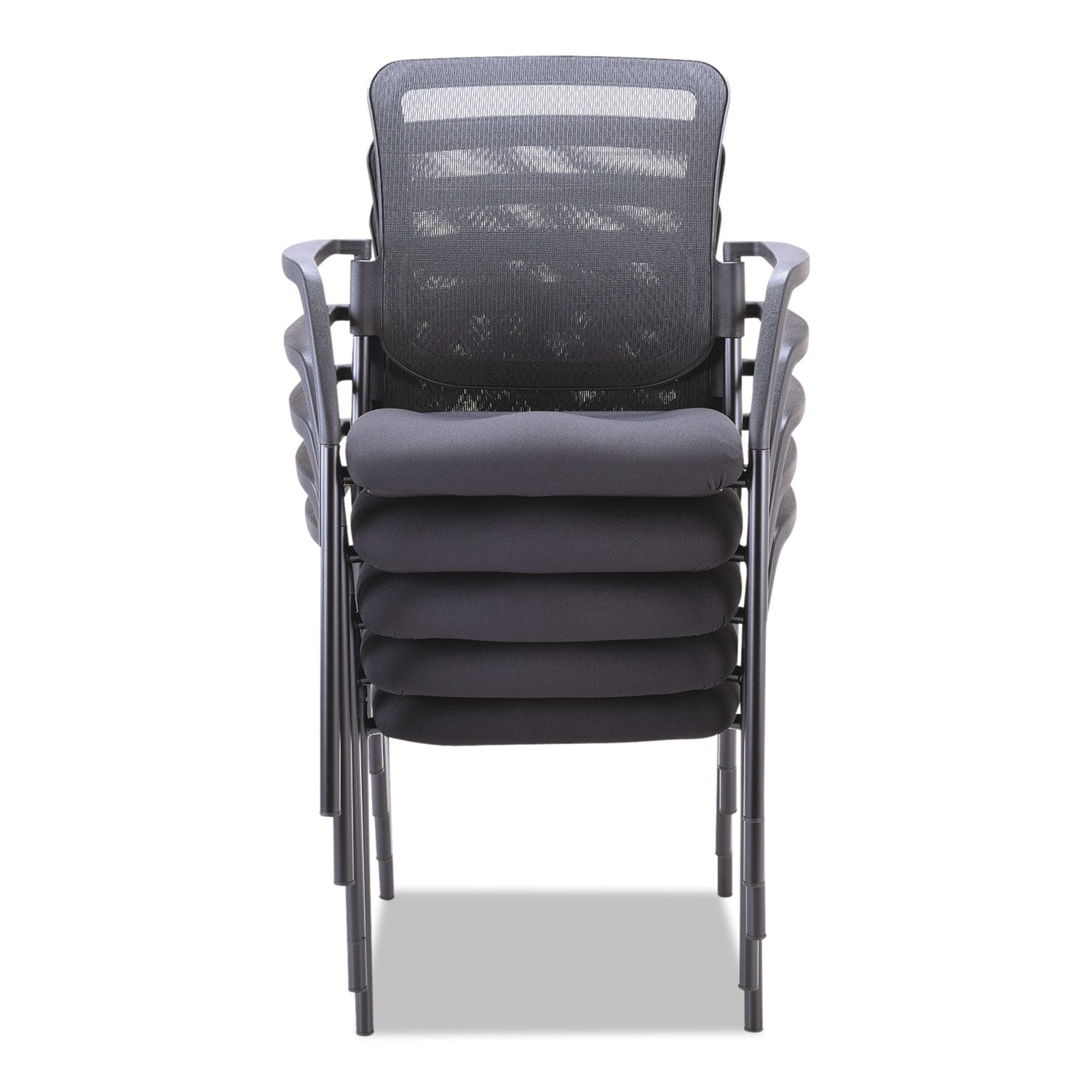 Alera® Alera Elusion Series Mesh Back Stacking Guest Chair, 26" x 25.6" x 36.2", Black Seat, Black Back, Black Base