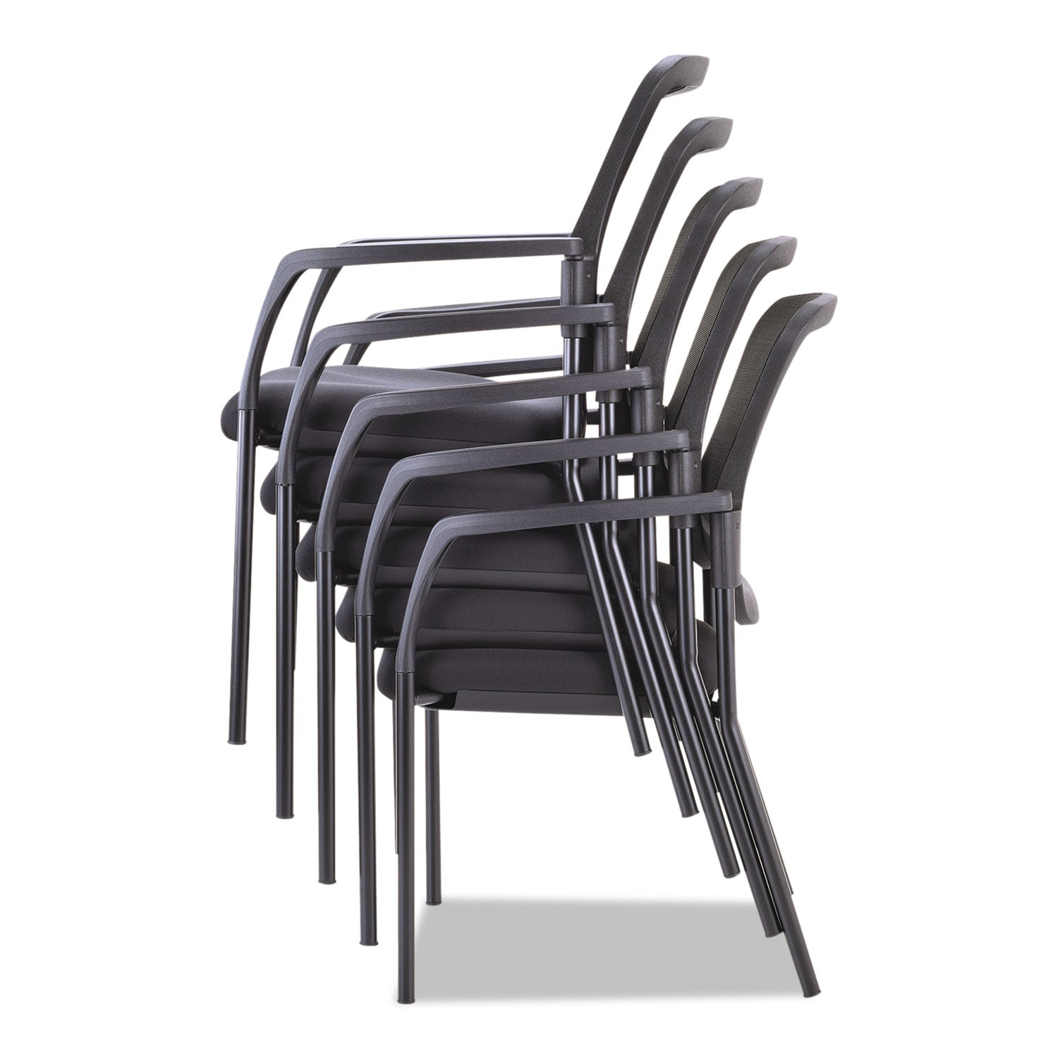 Alera® Alera Elusion Series Mesh Back Stacking Guest Chair, 26" x 25.6" x 36.2", Black Seat, Black Back, Black Base