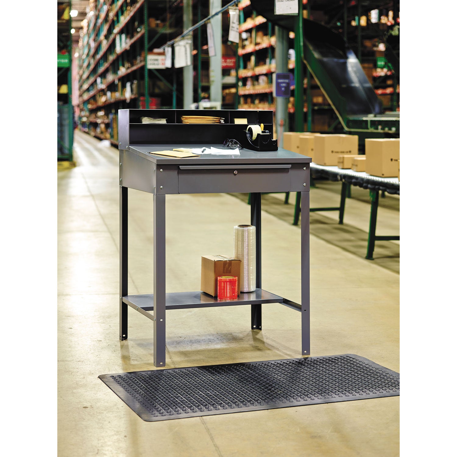 Tennsco Open Steel Shop Desk, 34.5" x 29" x 53.75", Medium Gray