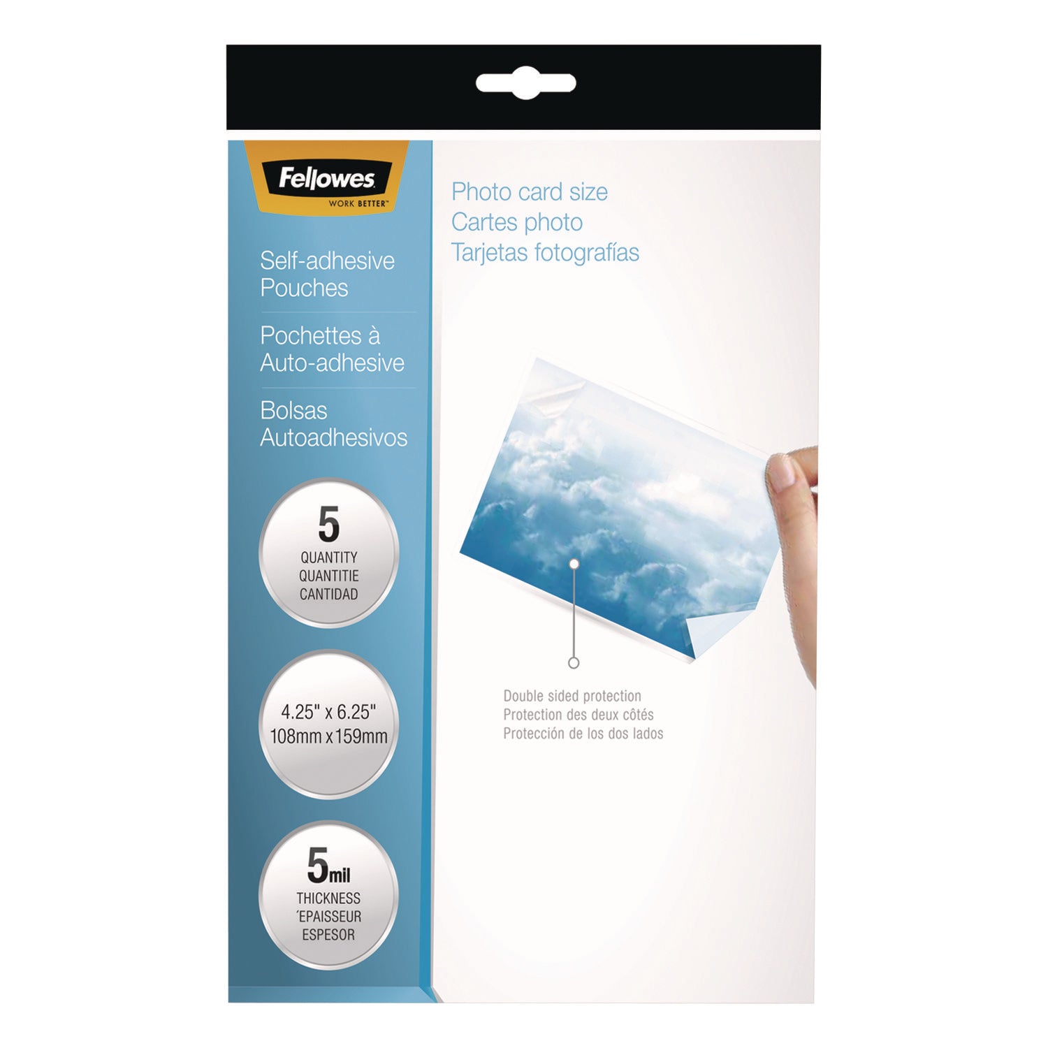 Self-Adhesive Laminating Pouches, 5 mil, 4.25" x 6.25", Gloss Clear, 5/Pack