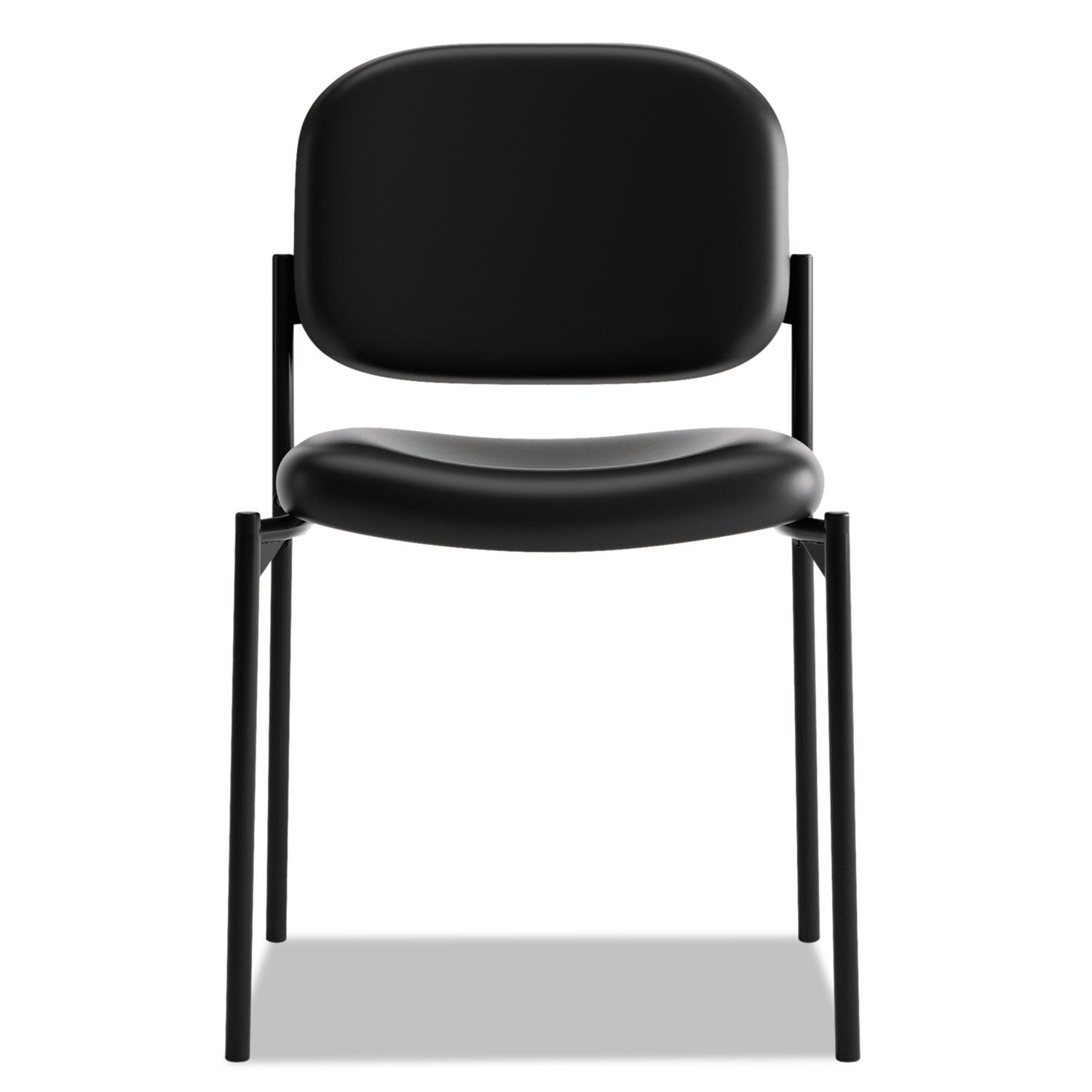 HON® VL606 Stacking Guest Chair without Arms, Bonded Leather Upholstery, 21.25" x 21" x 32.75", Black Seat, Black Back, Black Base