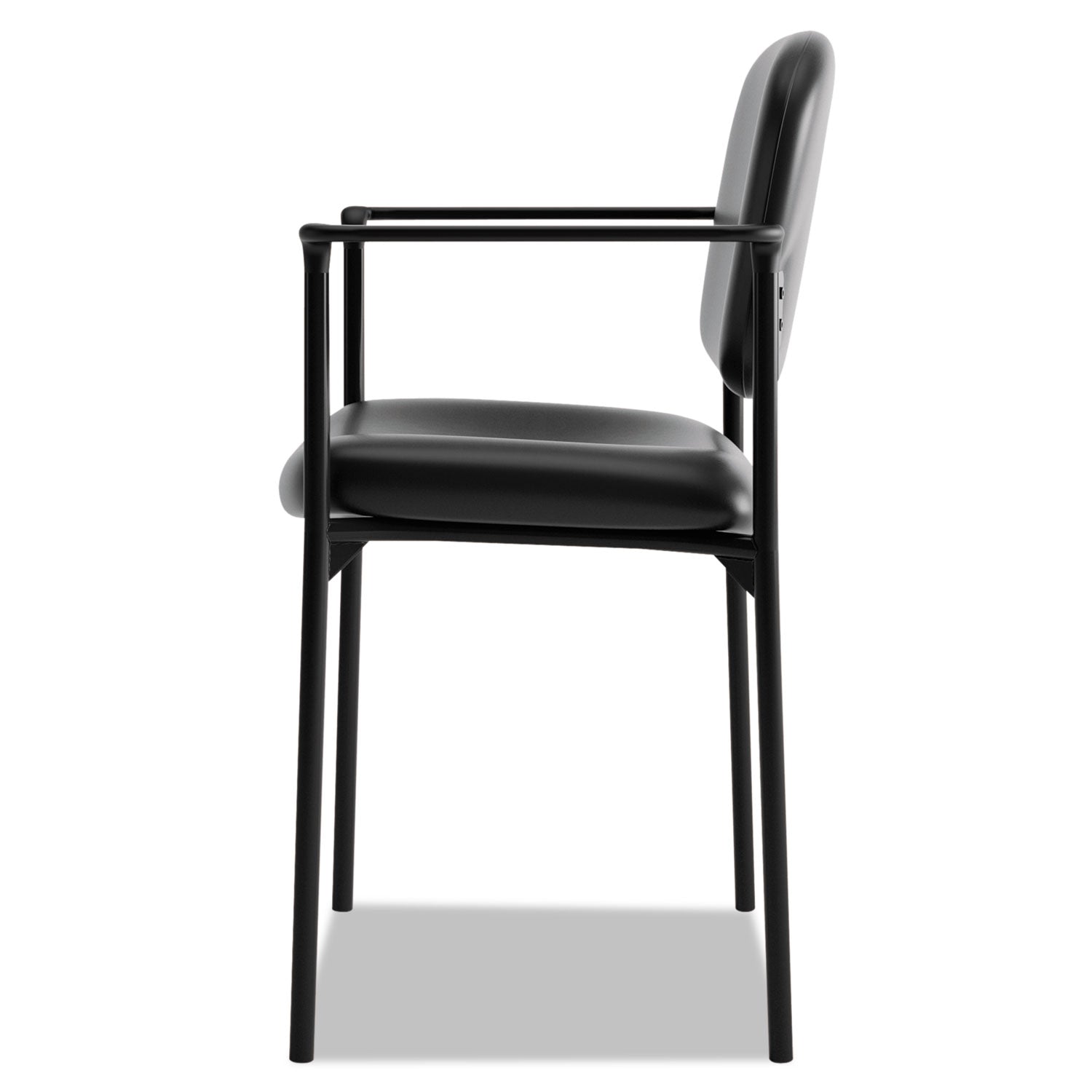 HON® VL616 Stacking Guest Chair with Arms, Bonded Leather Upholstery, 23.25" x 21" x 32.75", Black Seat, Black Back, Black Base