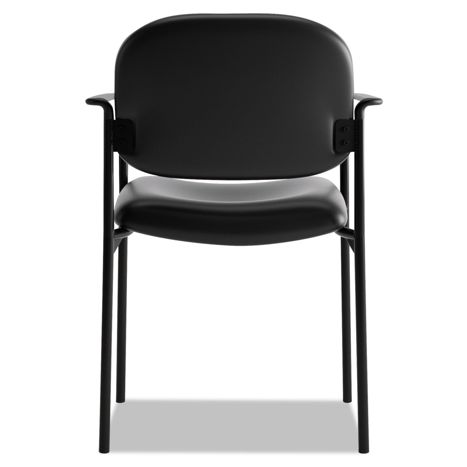 HON® VL616 Stacking Guest Chair with Arms, Bonded Leather Upholstery, 23.25" x 21" x 32.75", Black Seat, Black Back, Black Base