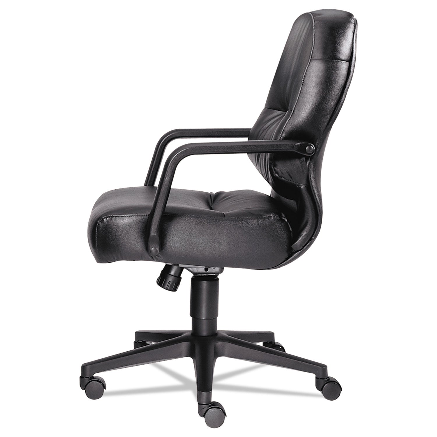 HON® Pillow-Soft 2090 Series Leather Managerial Mid-Back Swivel/Tilt Chair, Supports 300 lb, 16.75" to 21.25" Seat Height, Black