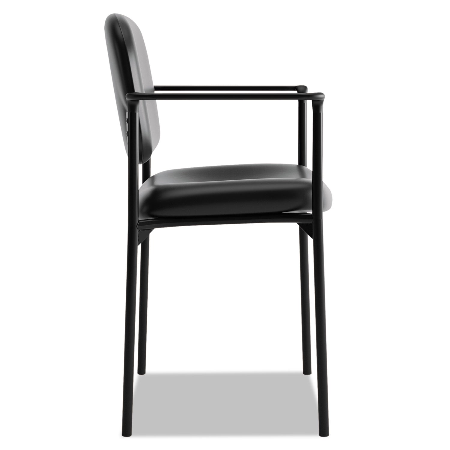 HON® VL616 Stacking Guest Chair with Arms, Bonded Leather Upholstery, 23.25" x 21" x 32.75", Black Seat, Black Back, Black Base