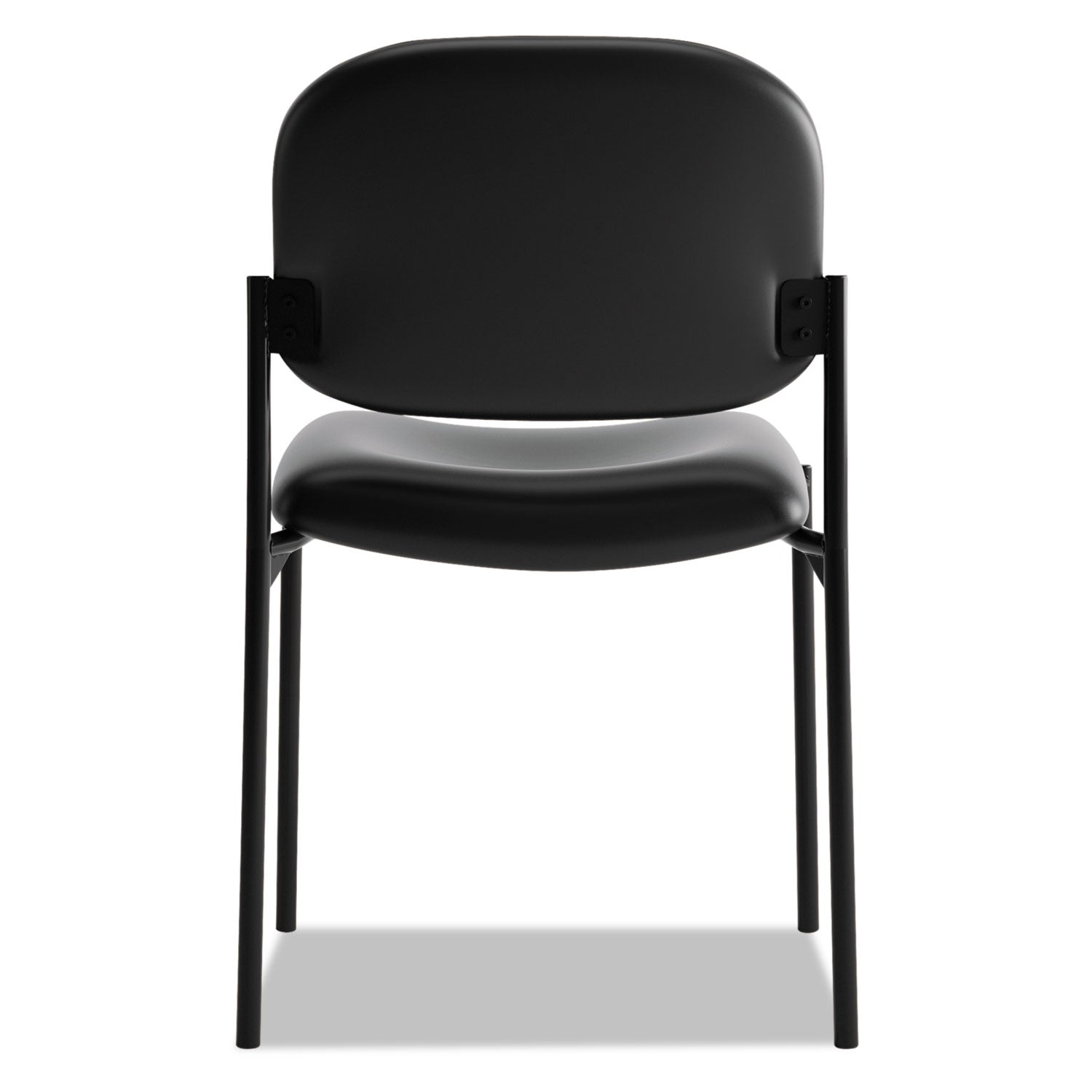 HON® VL606 Stacking Guest Chair without Arms, Bonded Leather Upholstery, 21.25" x 21" x 32.75", Black Seat, Black Back, Black Base