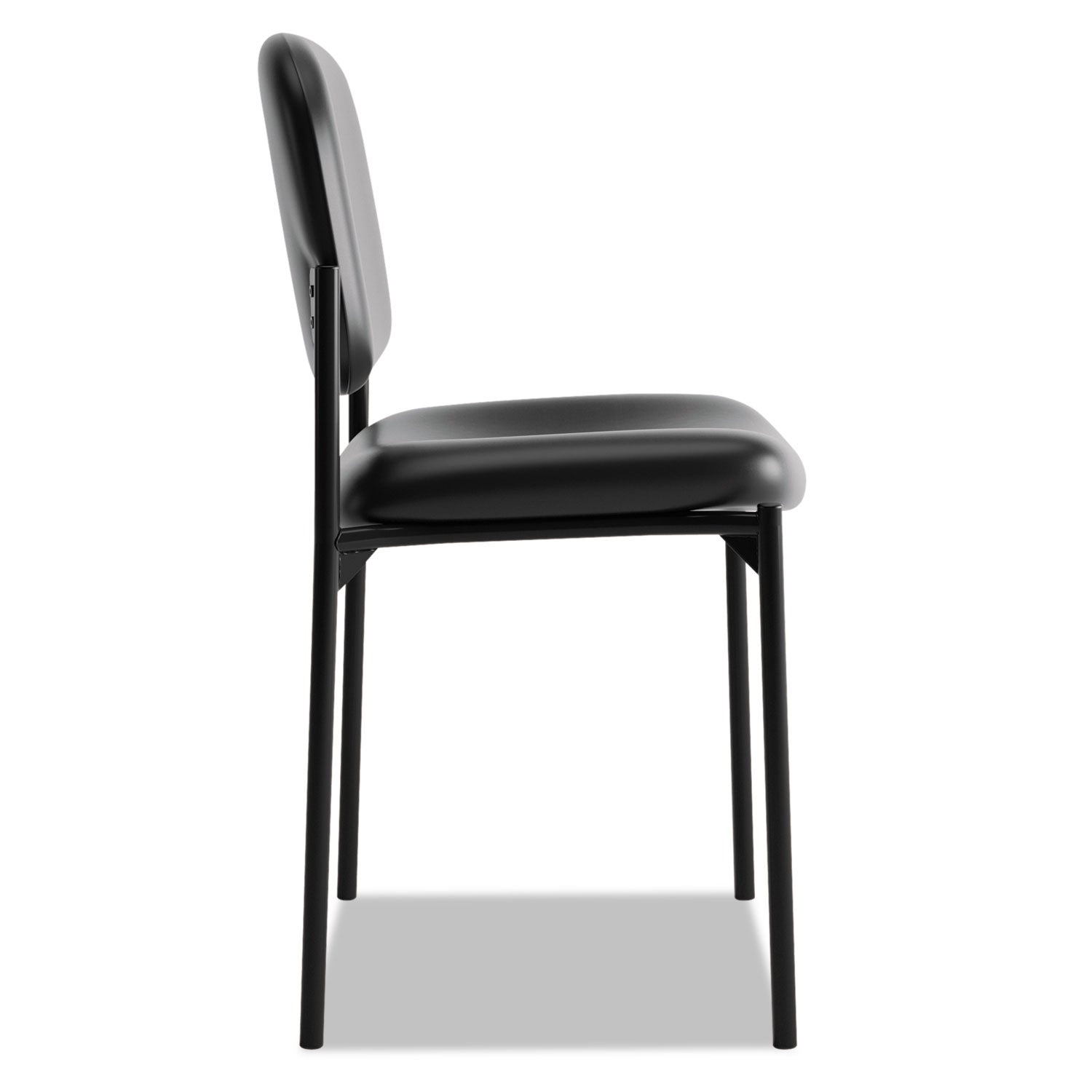 HON® VL606 Stacking Guest Chair without Arms, Bonded Leather Upholstery, 21.25" x 21" x 32.75", Black Seat, Black Back, Black Base