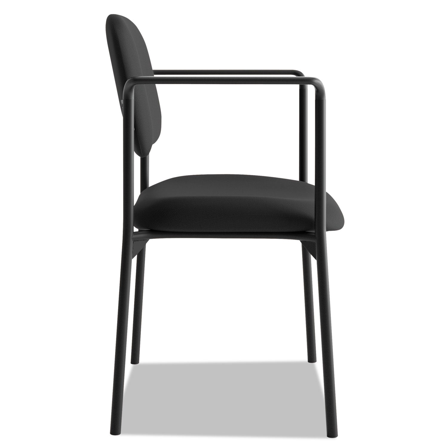 HON® VL616 Stacking Guest Chair with Arms, Fabric Upholstery, 23.25" x 21" x 32.75", Black Seat, Black Back, Black Base