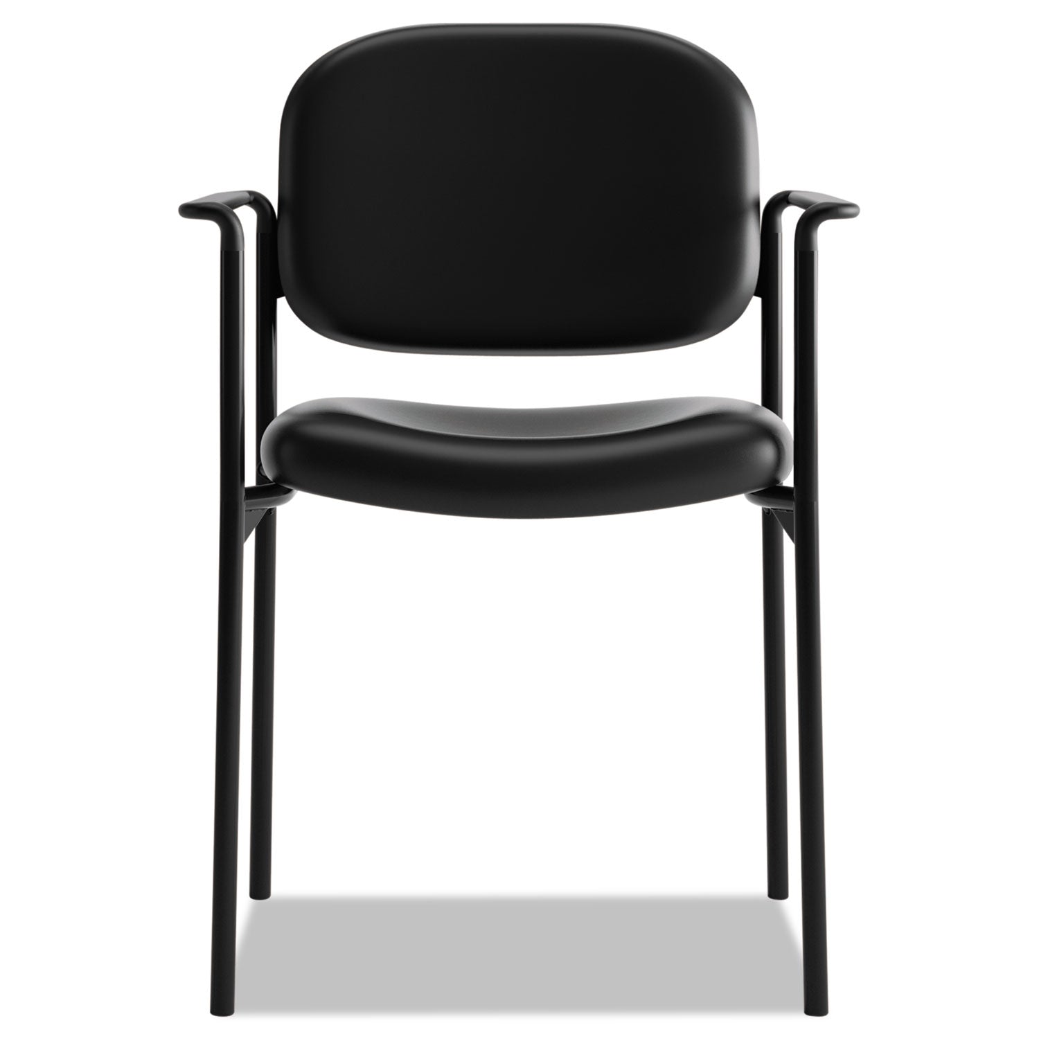 HON® VL616 Stacking Guest Chair with Arms, Bonded Leather Upholstery, 23.25" x 21" x 32.75", Black Seat, Black Back, Black Base