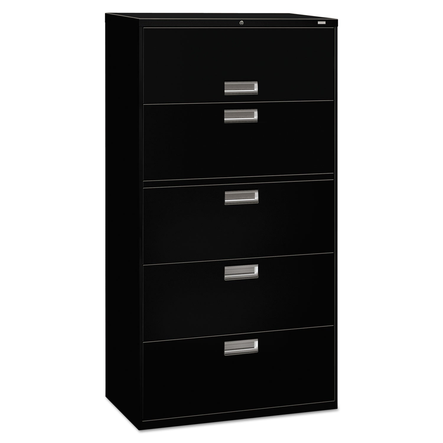 Brigade 600 Series Lateral File, 4 Legal/Letter-Size File Drawers, 1 Roll-Out File Shelf, Black, 36" x 18" x 64.25"