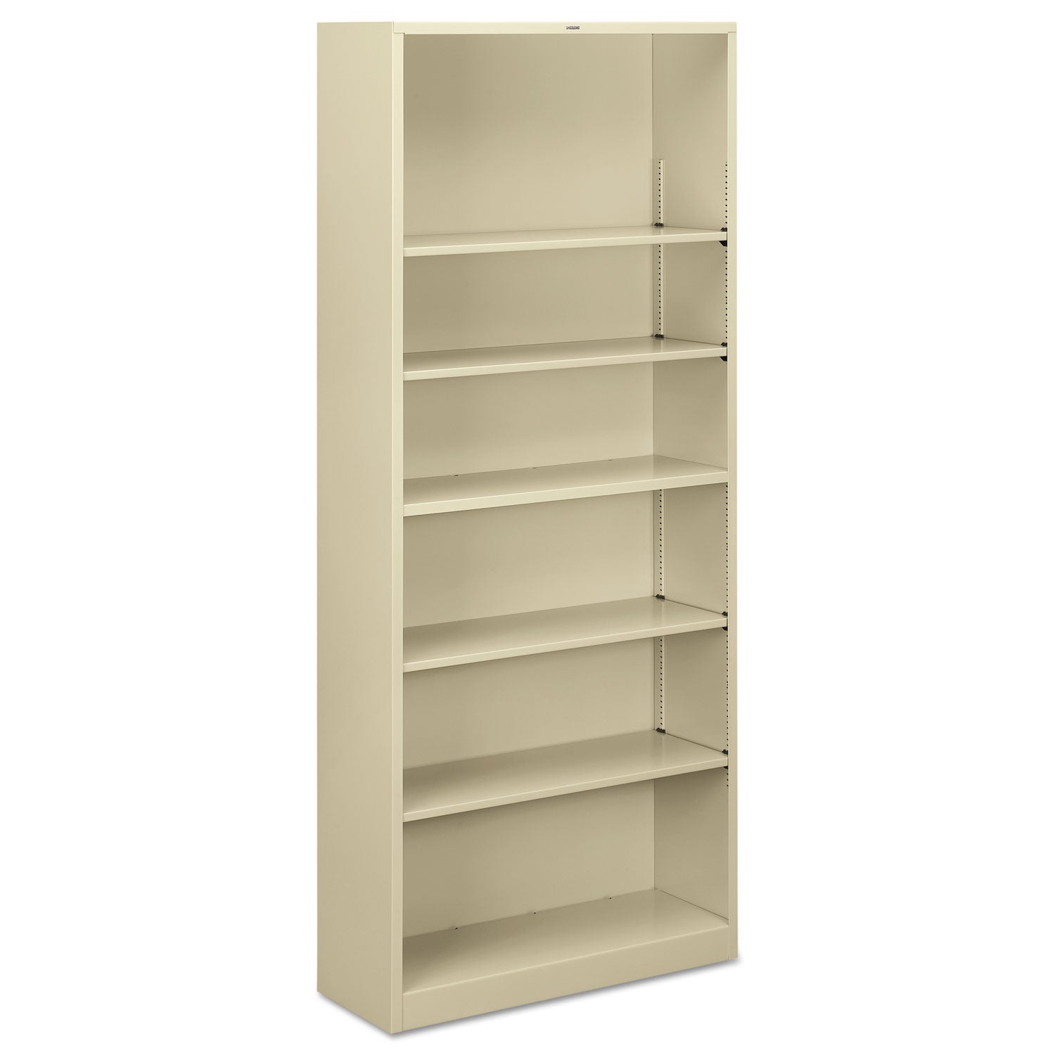 Metal Bookcase, Six-Shelf, 34.5w x 12.63d x 81.13h, Putty