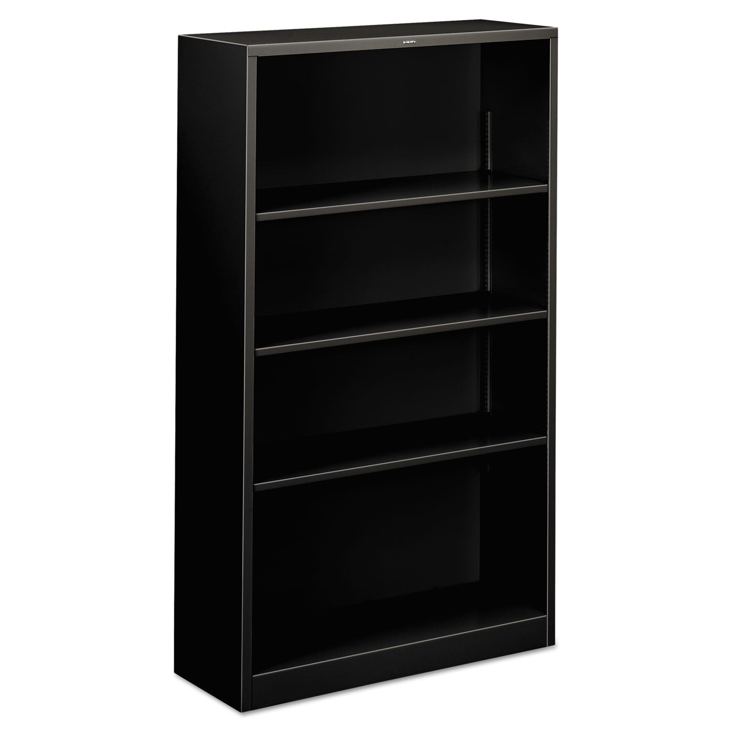 Metal Bookcase, Four-Shelf, 34.5w x 12.63d x 59h, Black