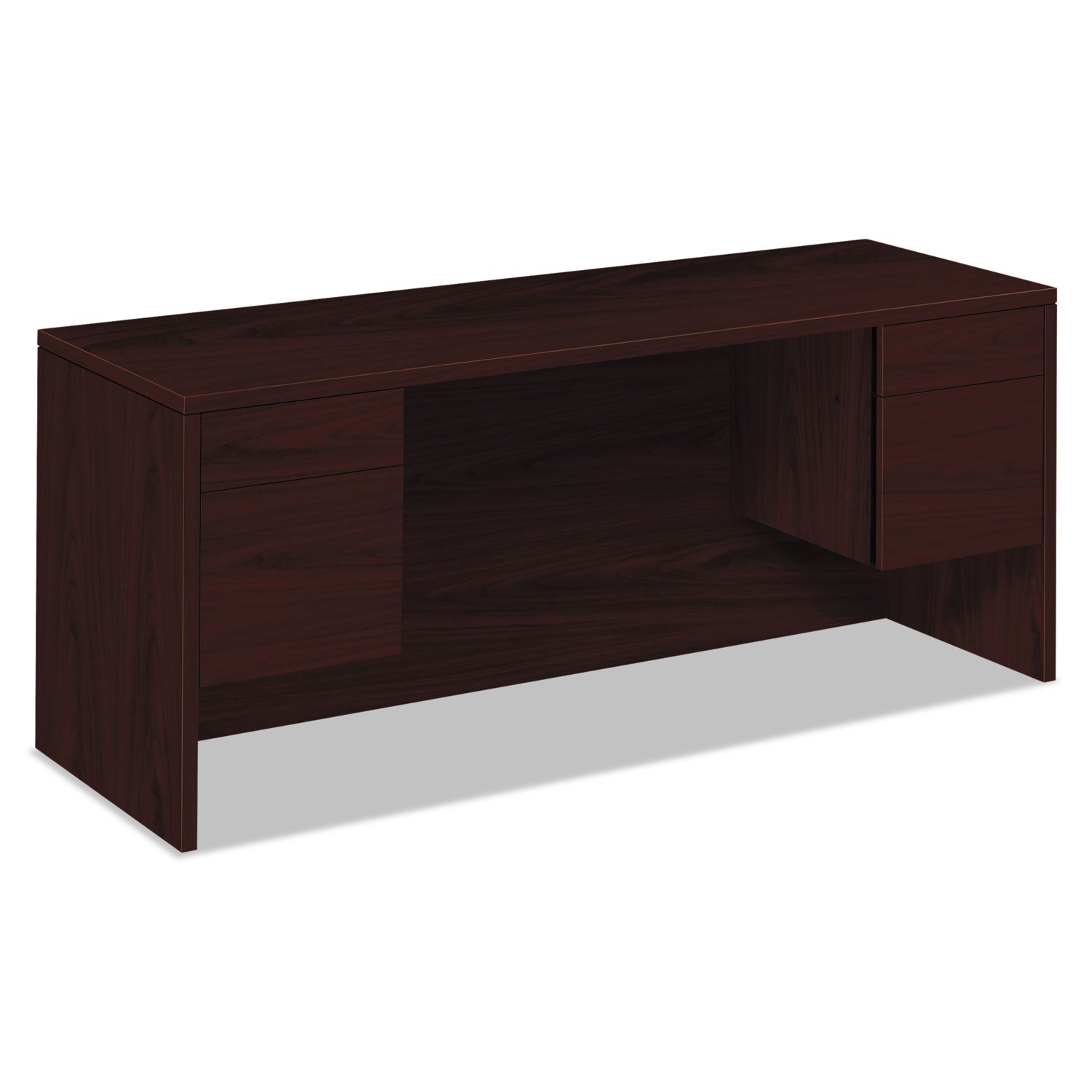 10500 Series Kneespace Credenza With 3/4-Height Pedestals, 72w x 24d x 29.5h, Mahogany