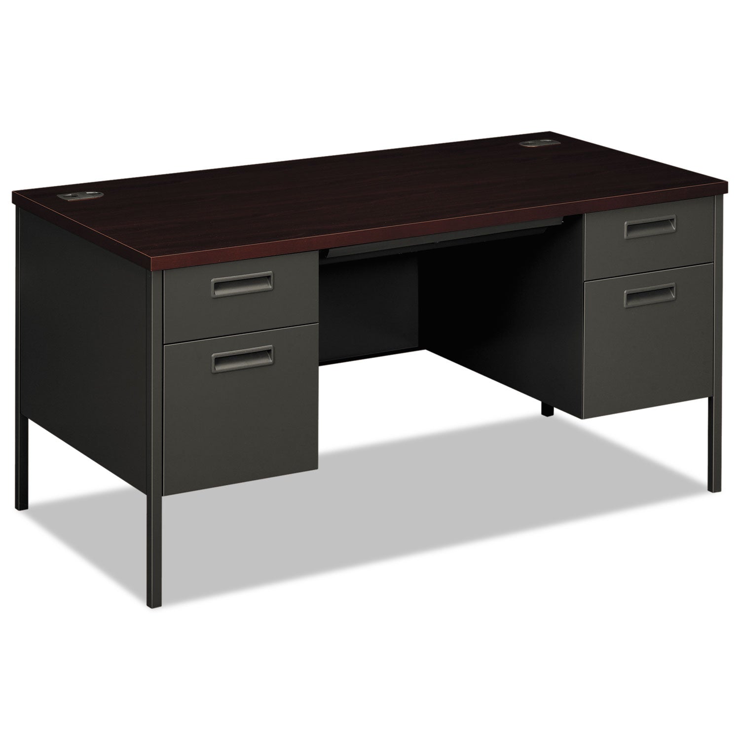 Metro Classic Series Double Pedestal Desk, Flush Panel, 60" x 30" x 29.5", Mahogany/Charcoal