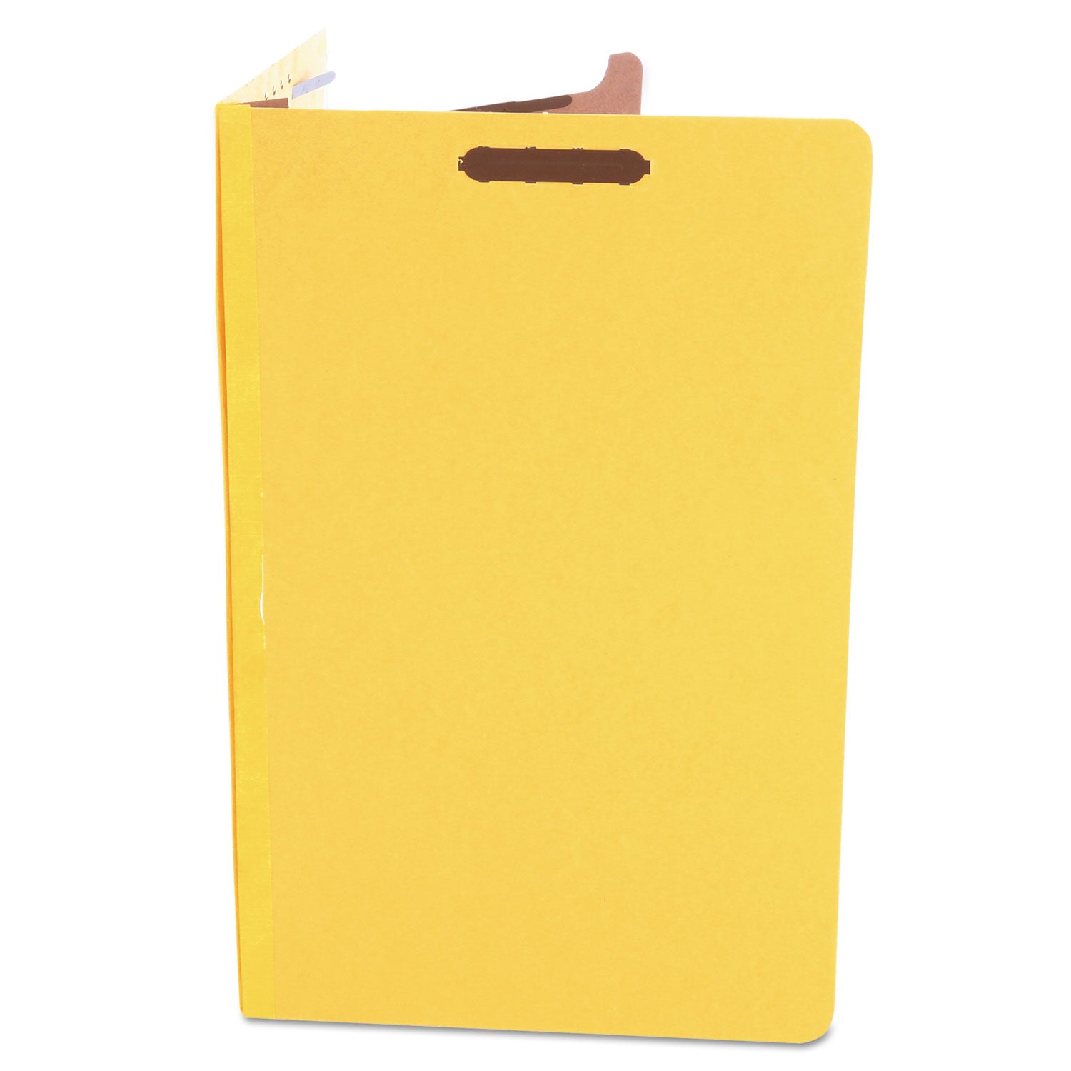 Universal® Bright Colored Pressboard Classification Folders, 2" Expansion, 1 Divider, 4 Fasteners, Legal Size, Yellow Exterior, 10/Box