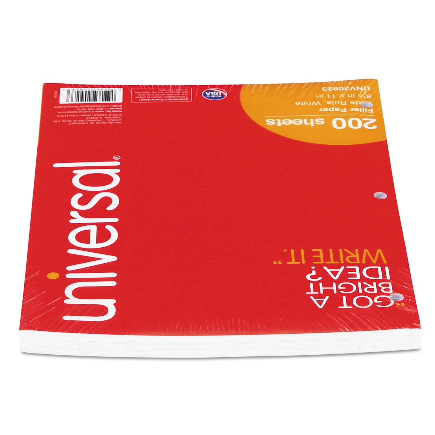 Universal® Filler Paper, 3-Hole, 8.5 x 11, Wide/Legal Rule, 200/Pack